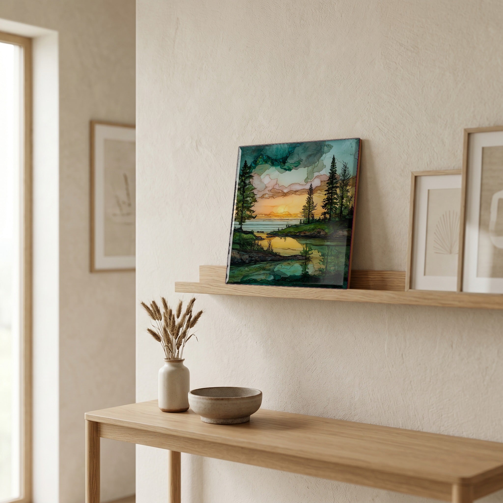 In the entryway, first thing you see.