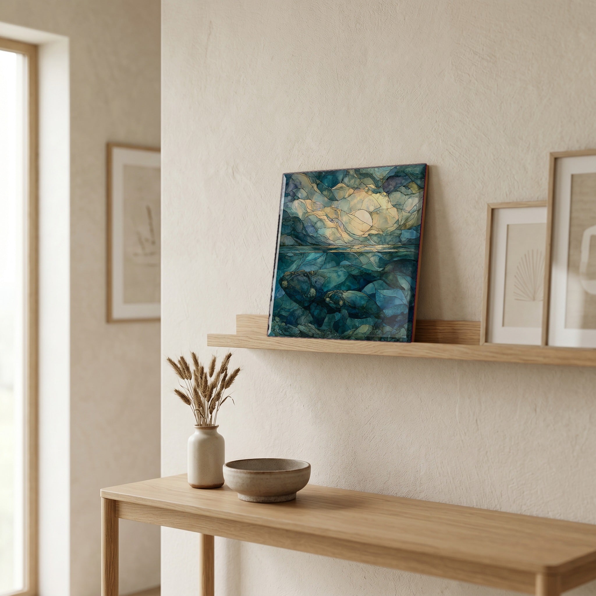 In the entryway, first thing you see.