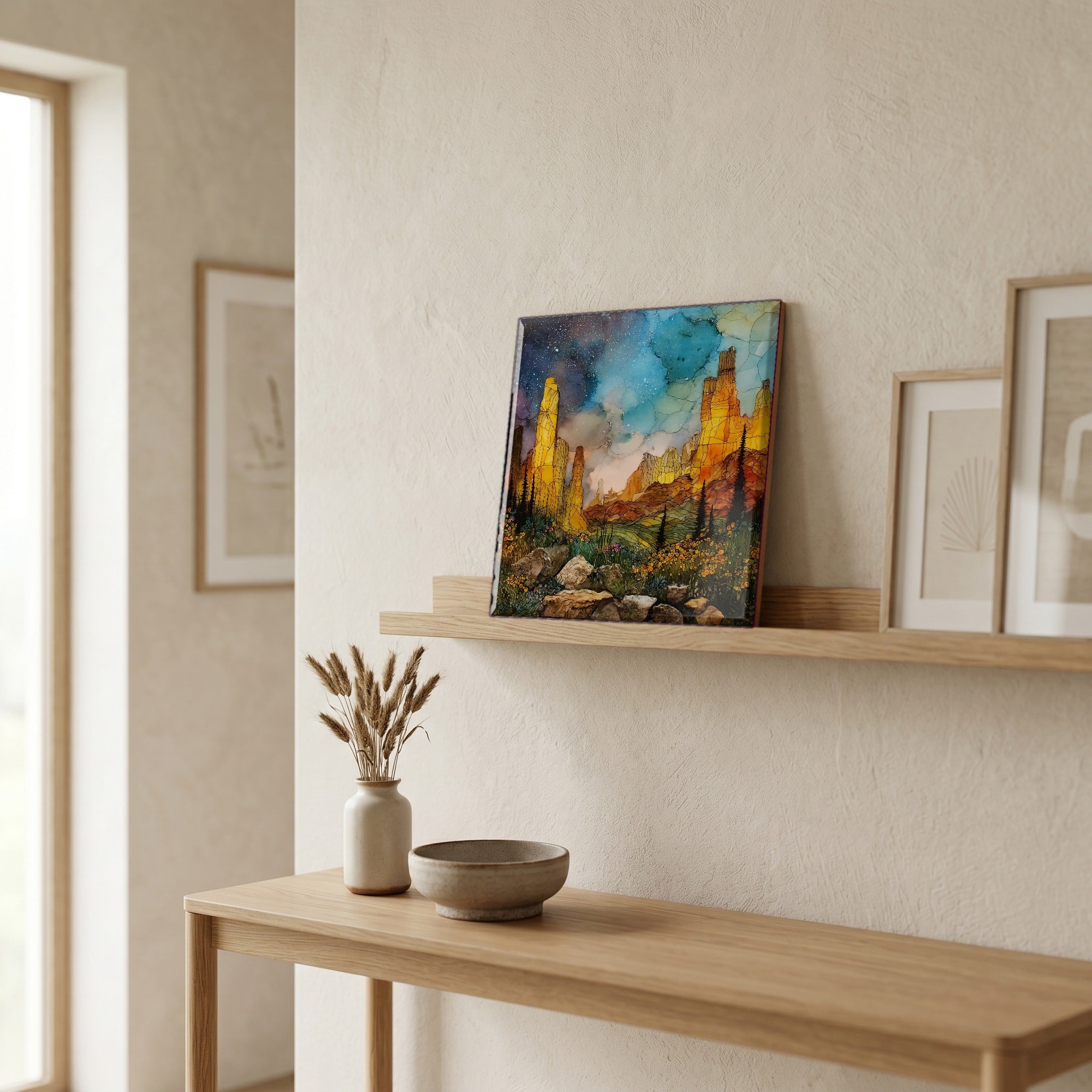 In the entryway, first thing you see.