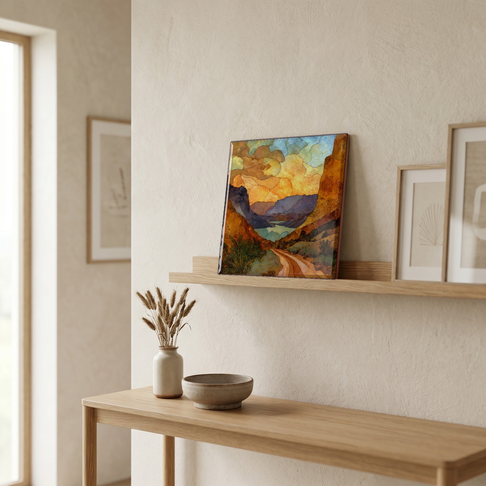 In the entryway, first thing you see.