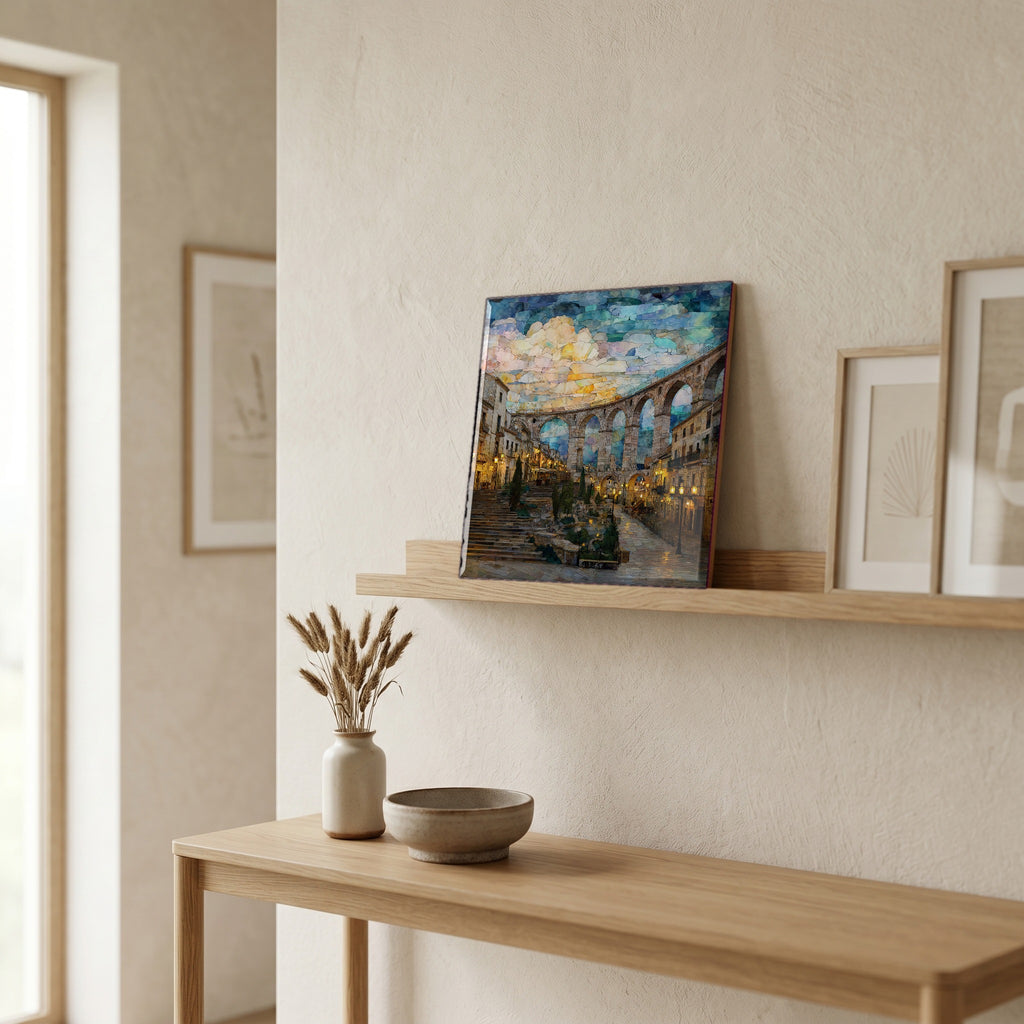 On a picture ledge, where the light comes in.