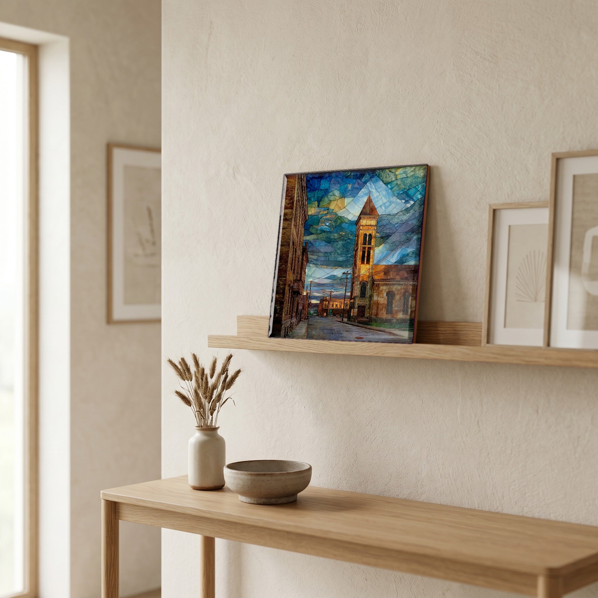 In the entryway, first thing you see.