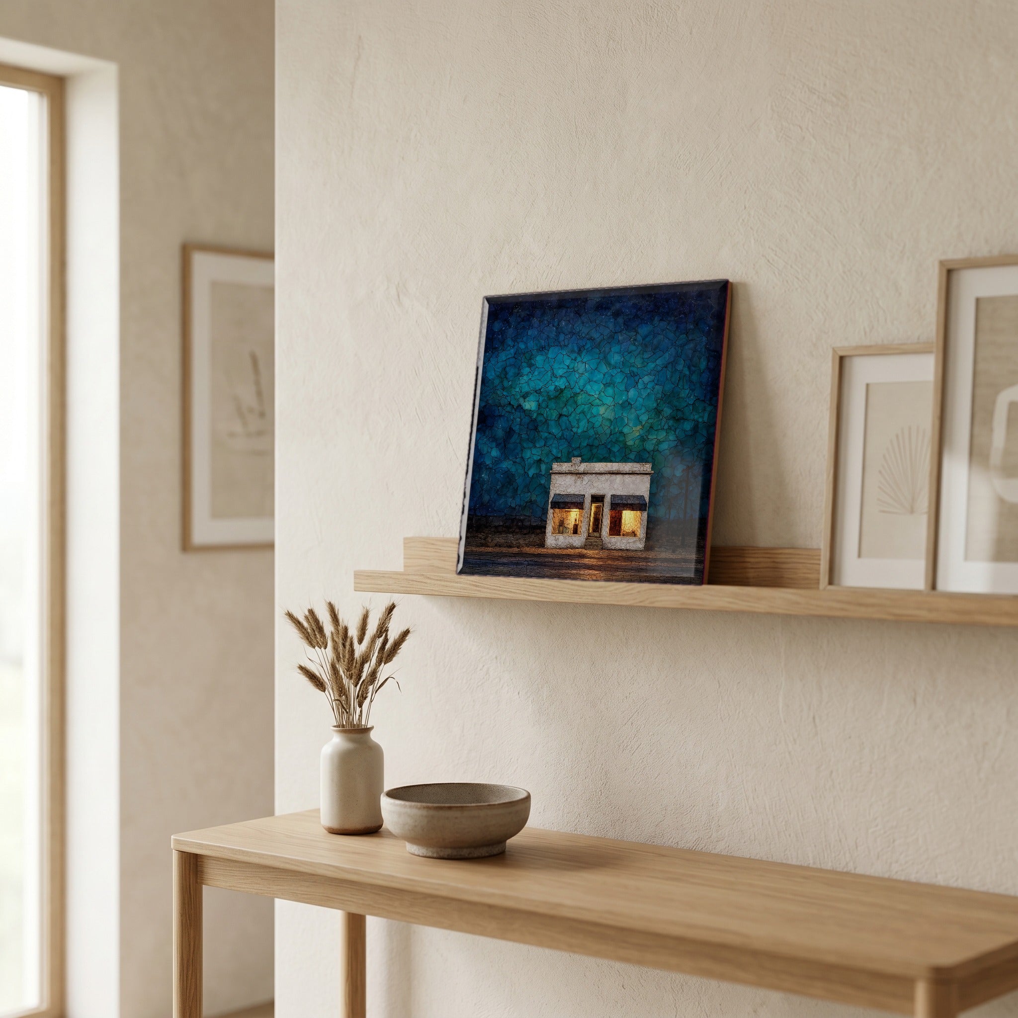 In the entryway, first thing you see.