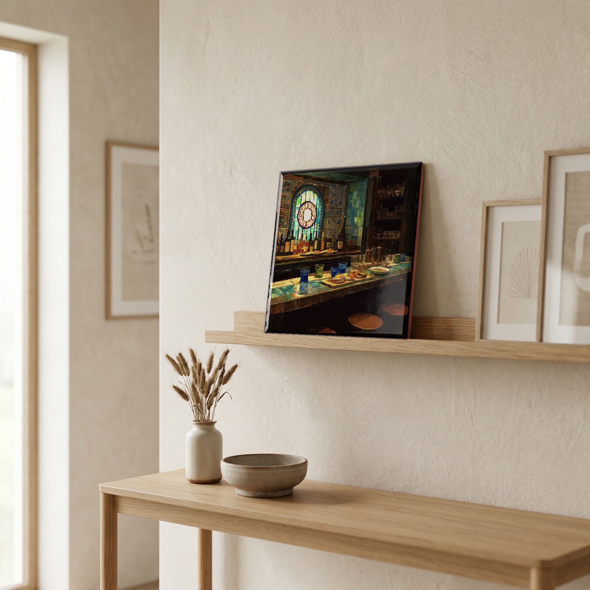In the entryway, first thing you see.