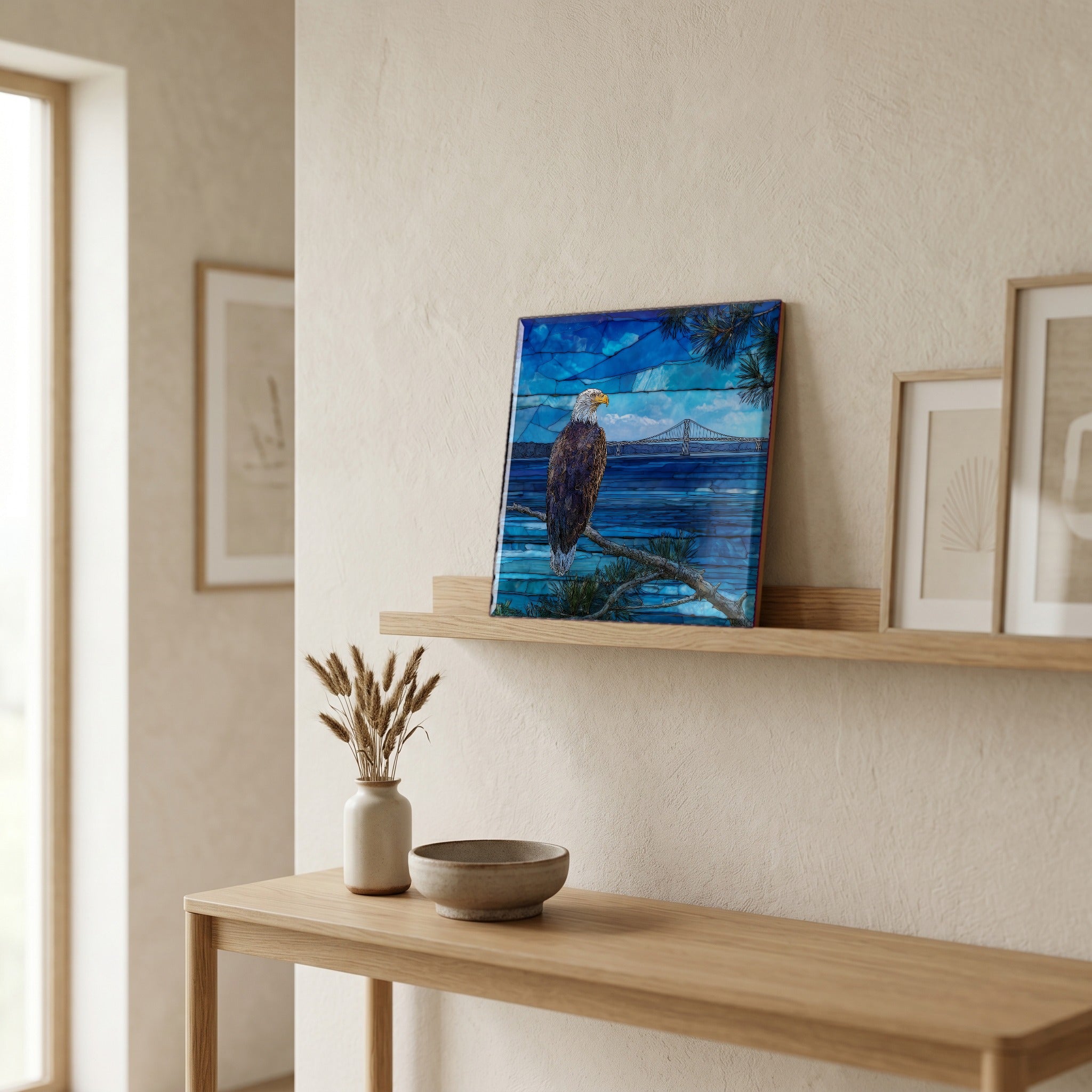 In the entryway, first thing you see.