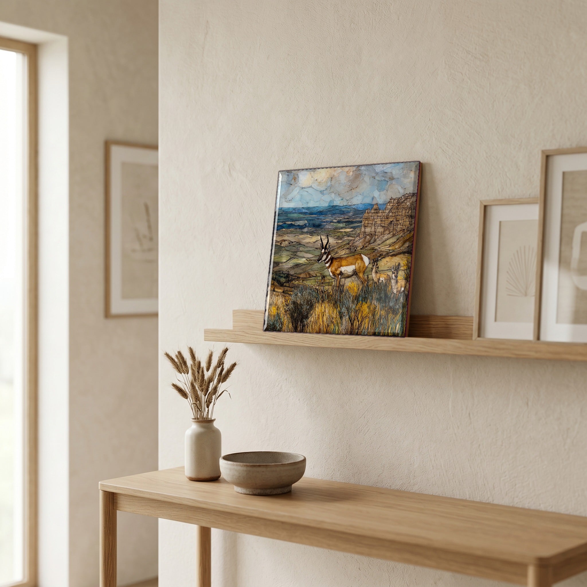 In the entryway, first thing you see.