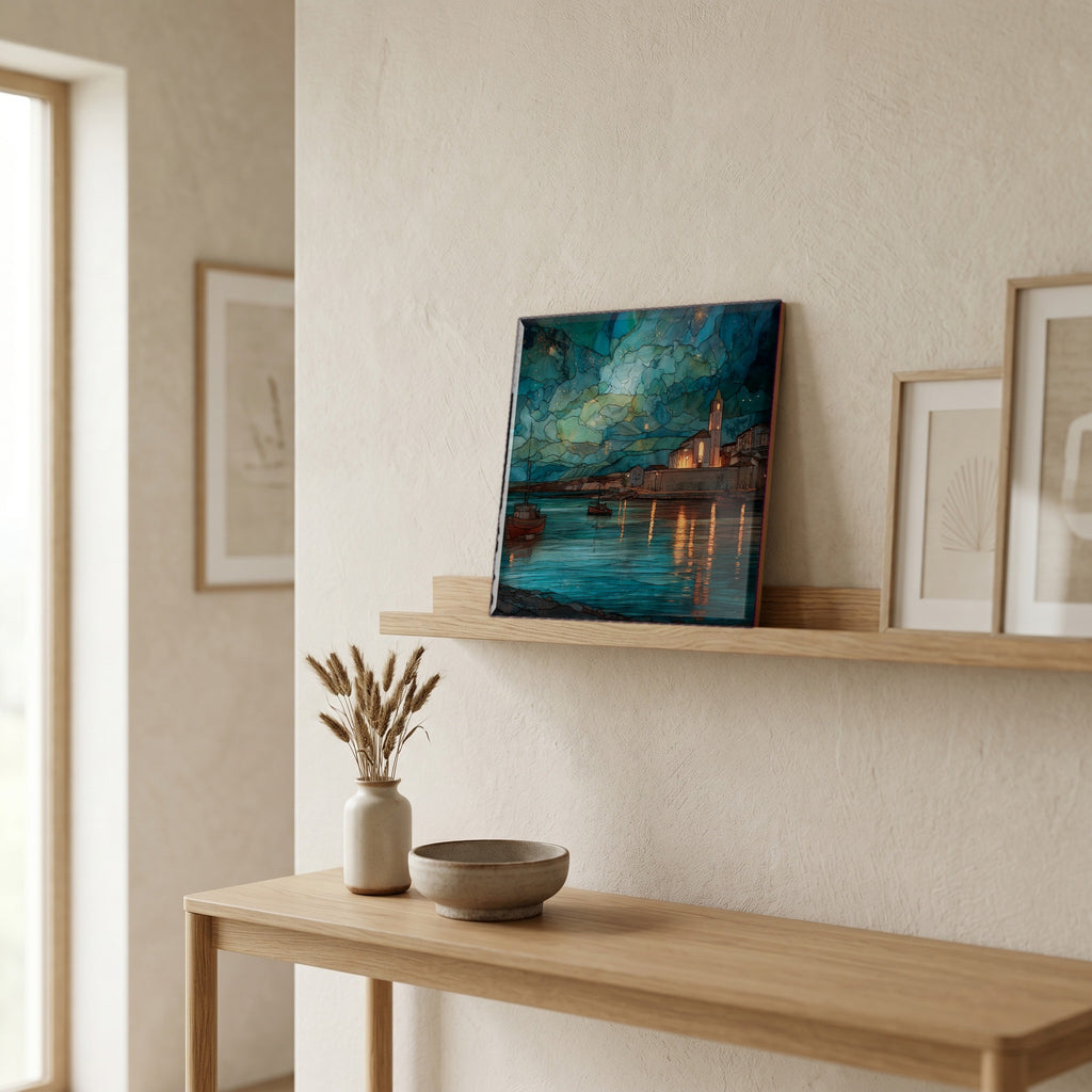 In the entryway, first thing you see.