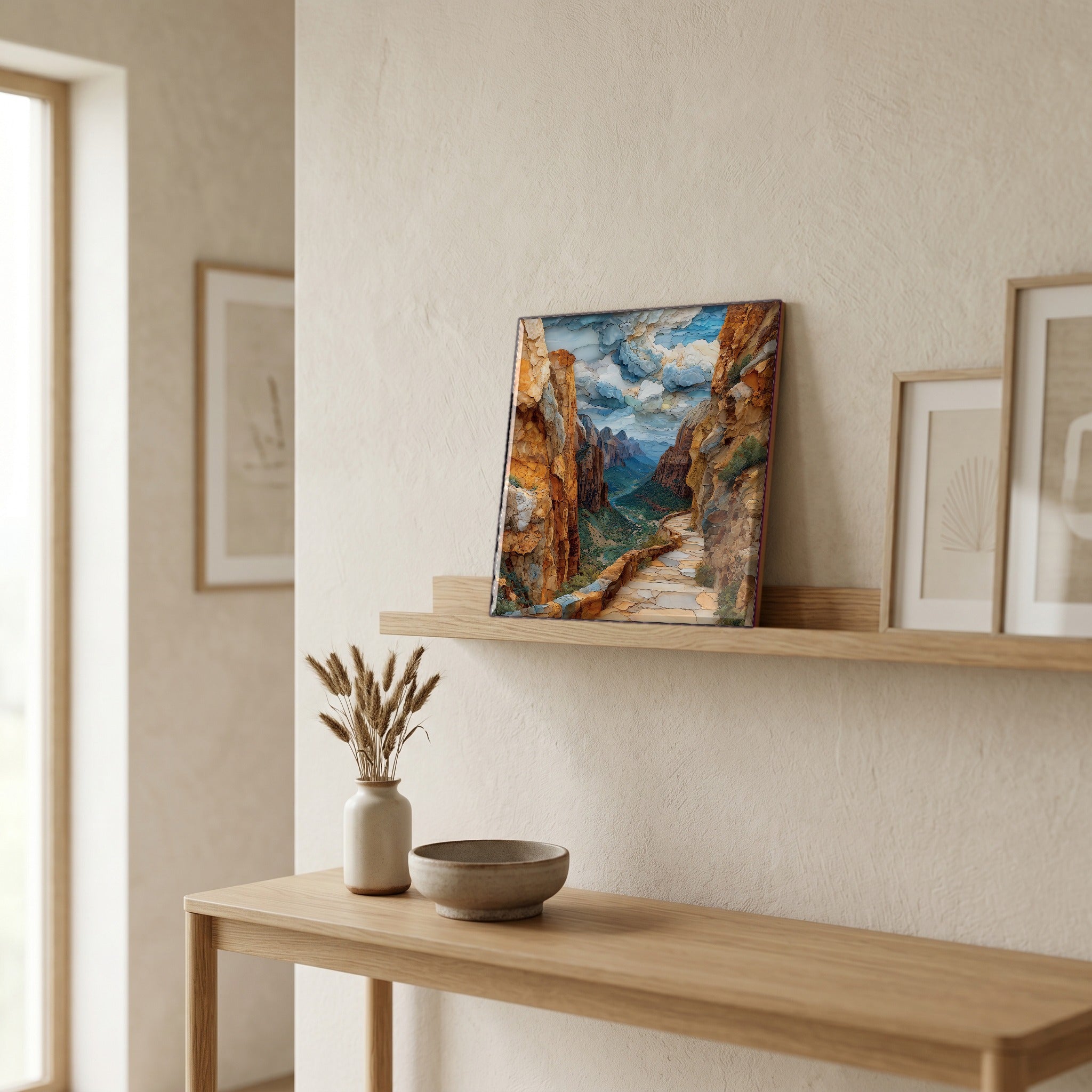 In the entryway, first thing you see.