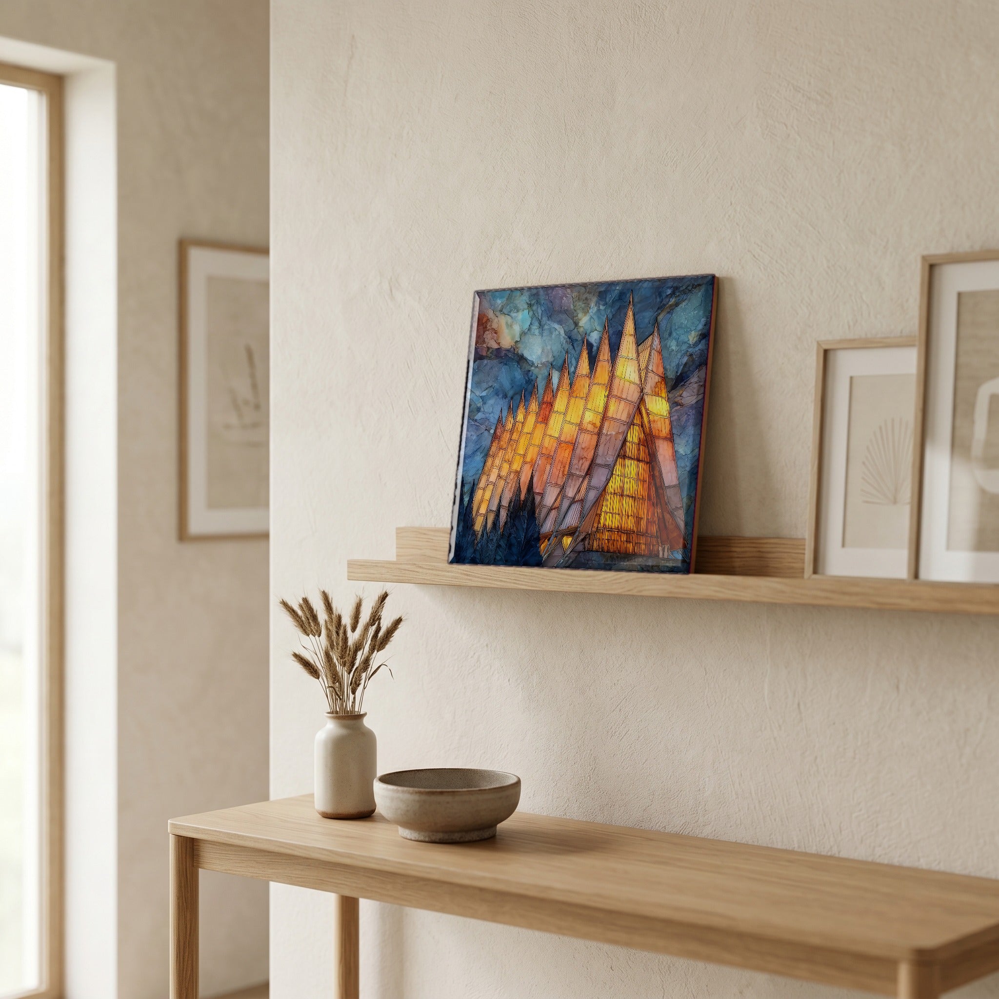 On a picture ledge, where the light comes in.