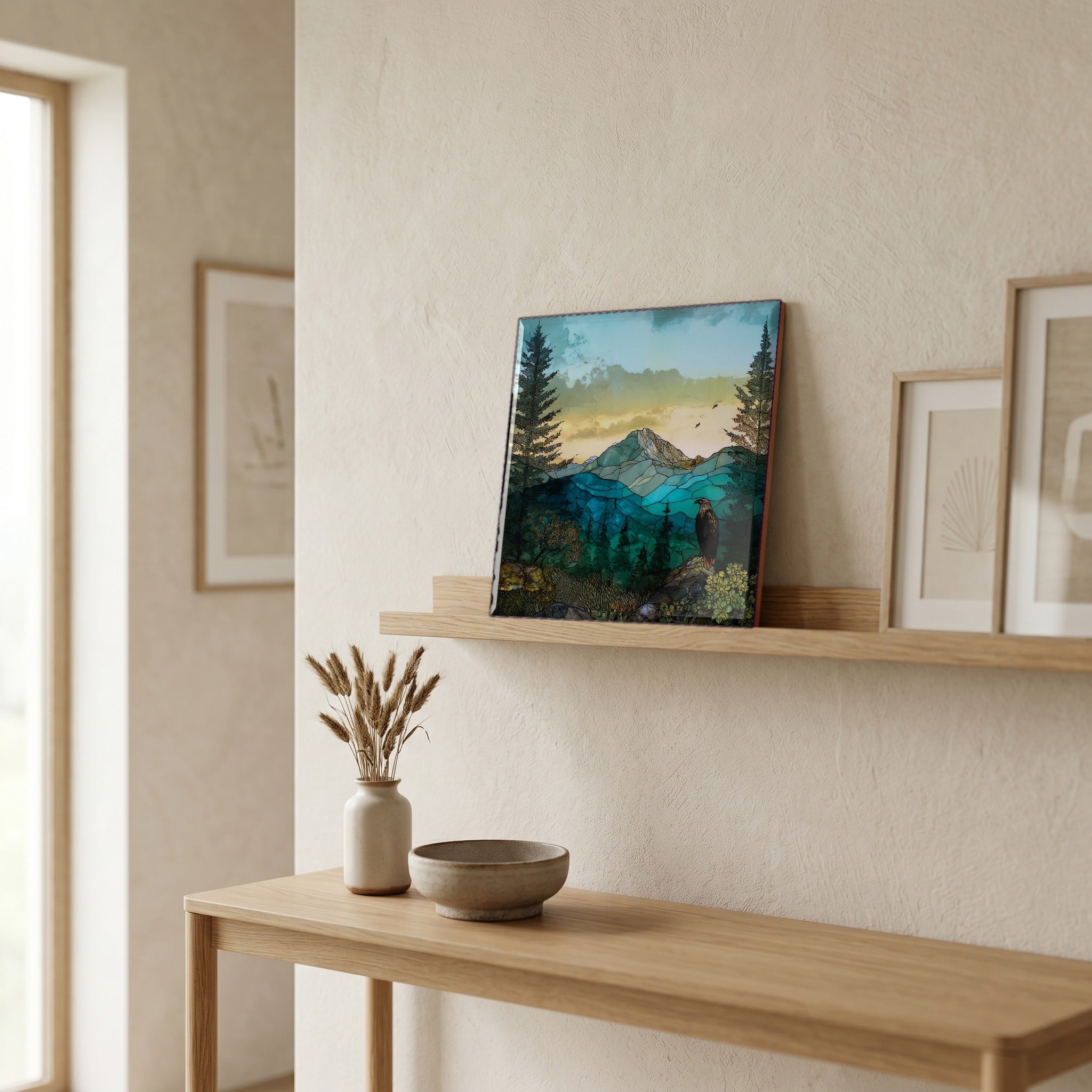 In the entryway, first thing you see.