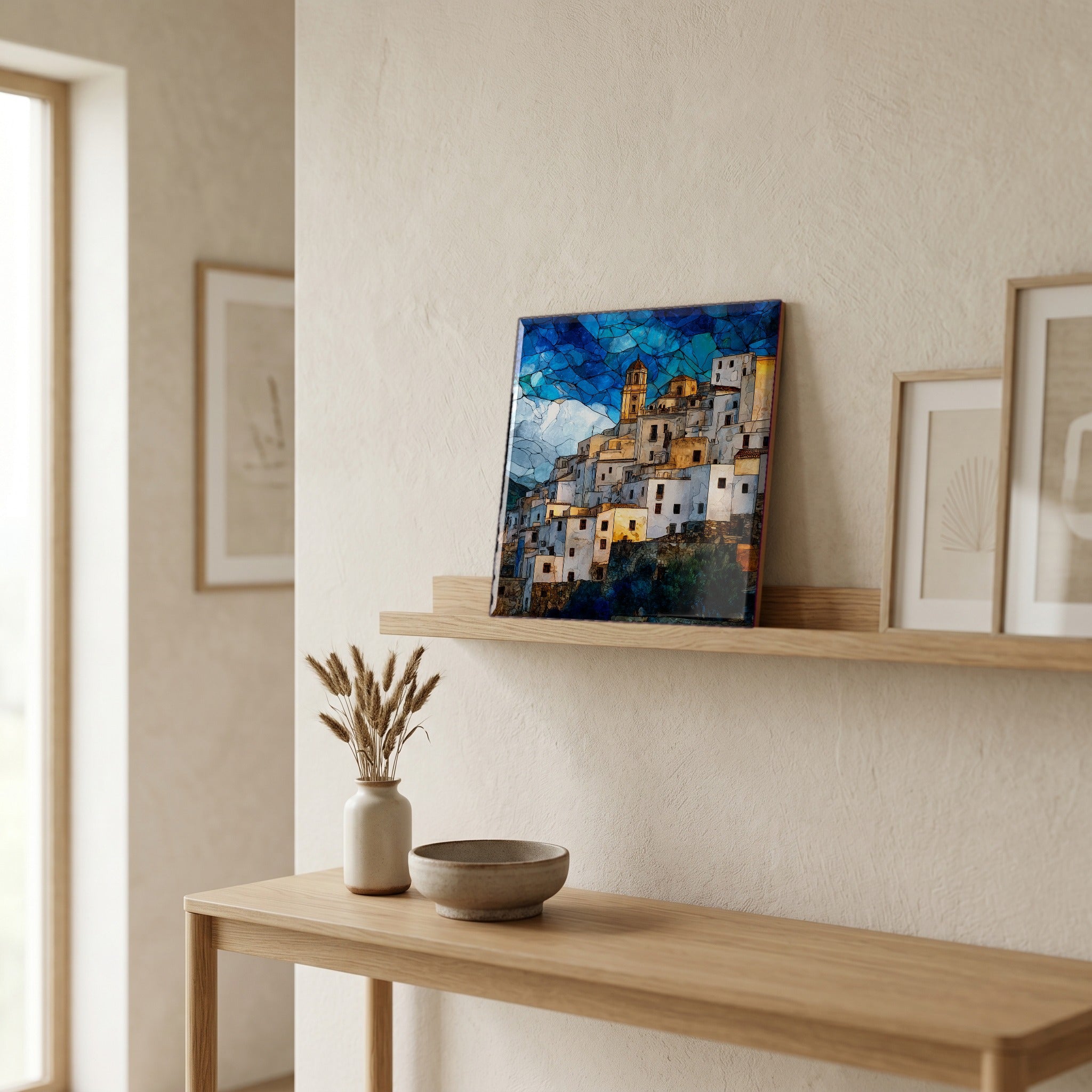 In the entryway, first thing you see.