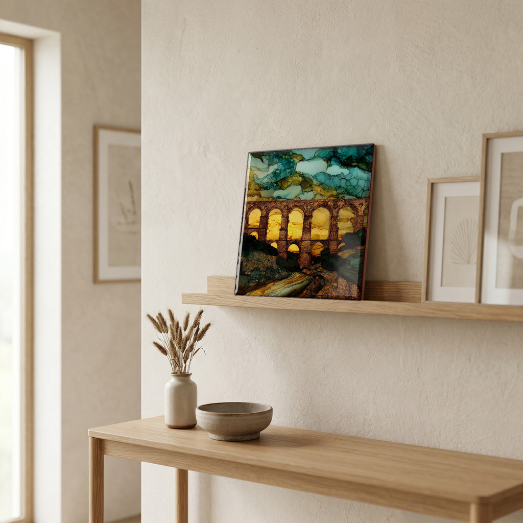 On a picture ledge, where the light comes in.