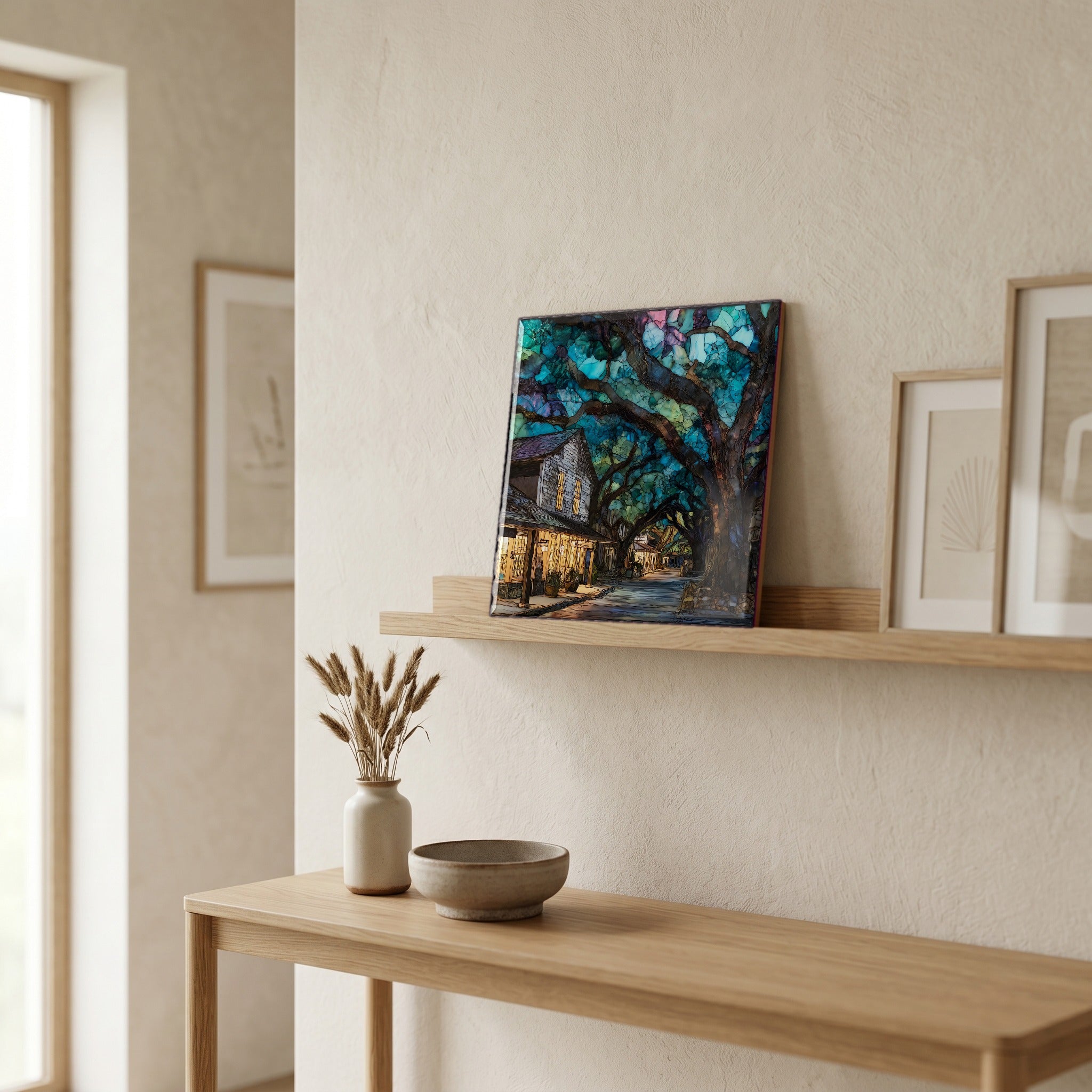 In the entryway, first thing you see.