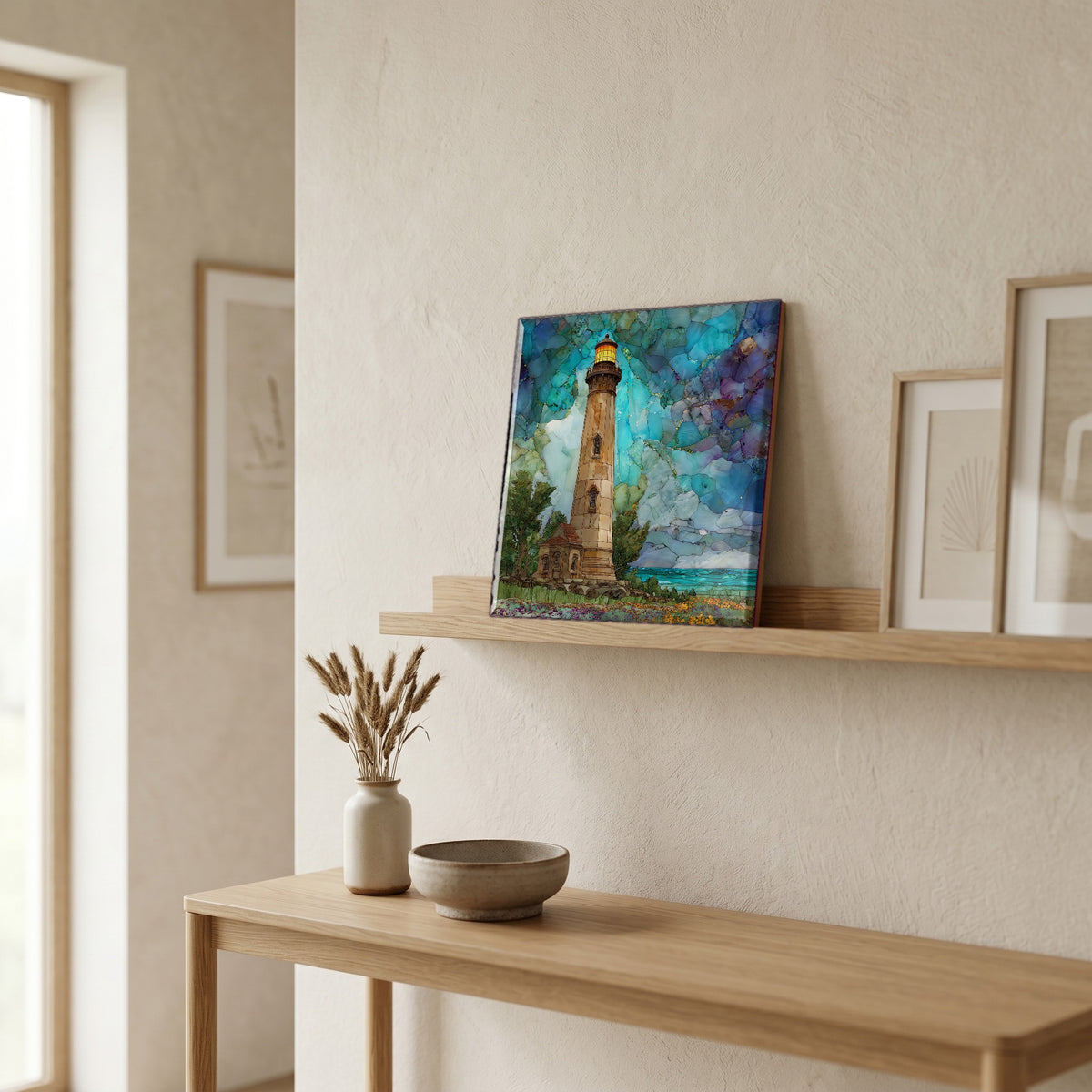 In the entryway, first thing you see.