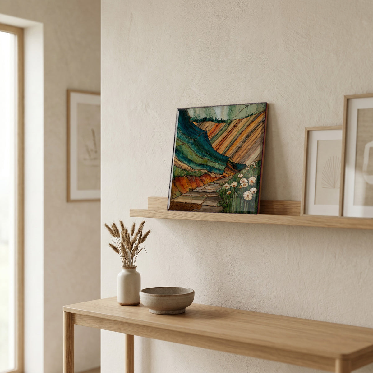 In the entryway, first thing you see.