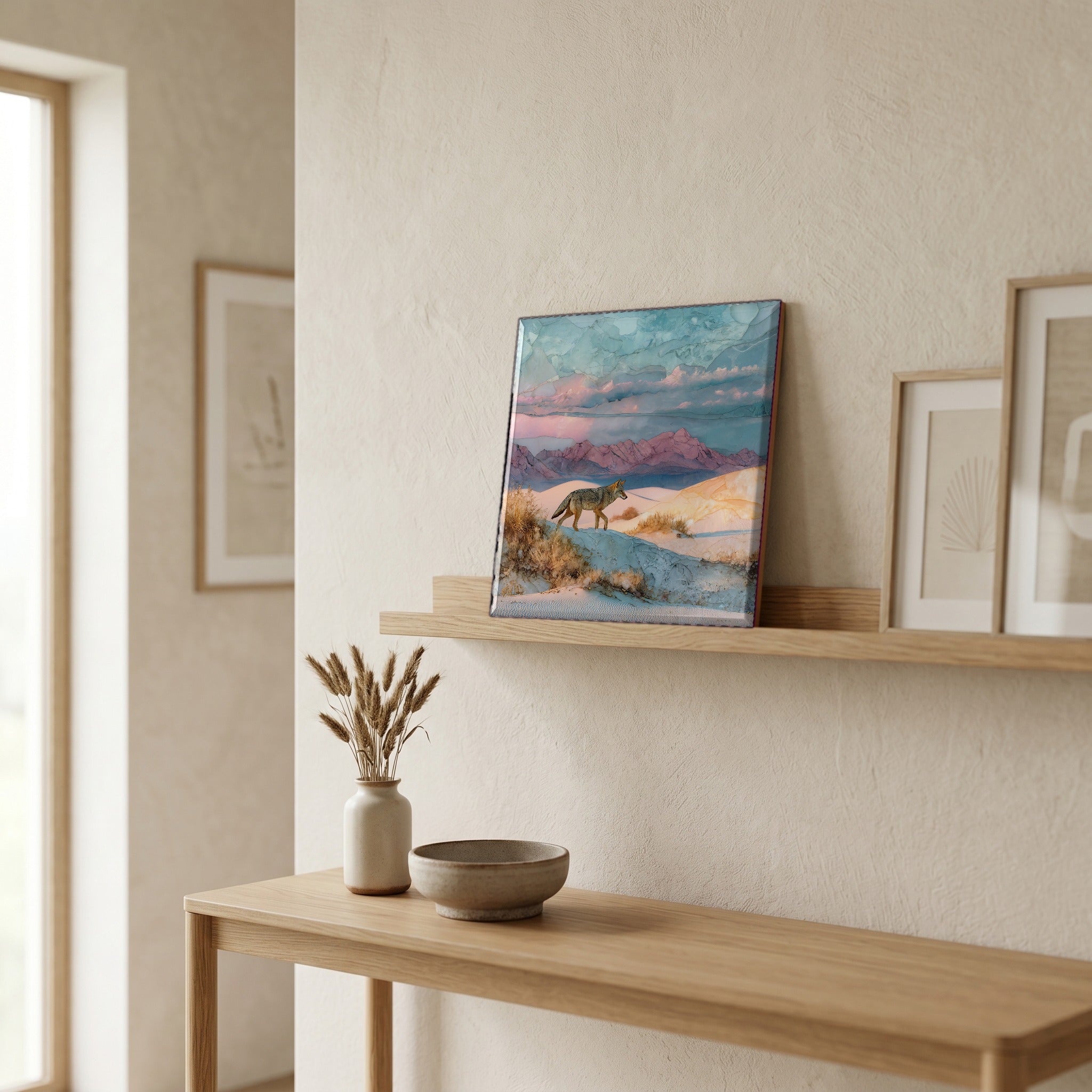 In the entryway, first thing you see.