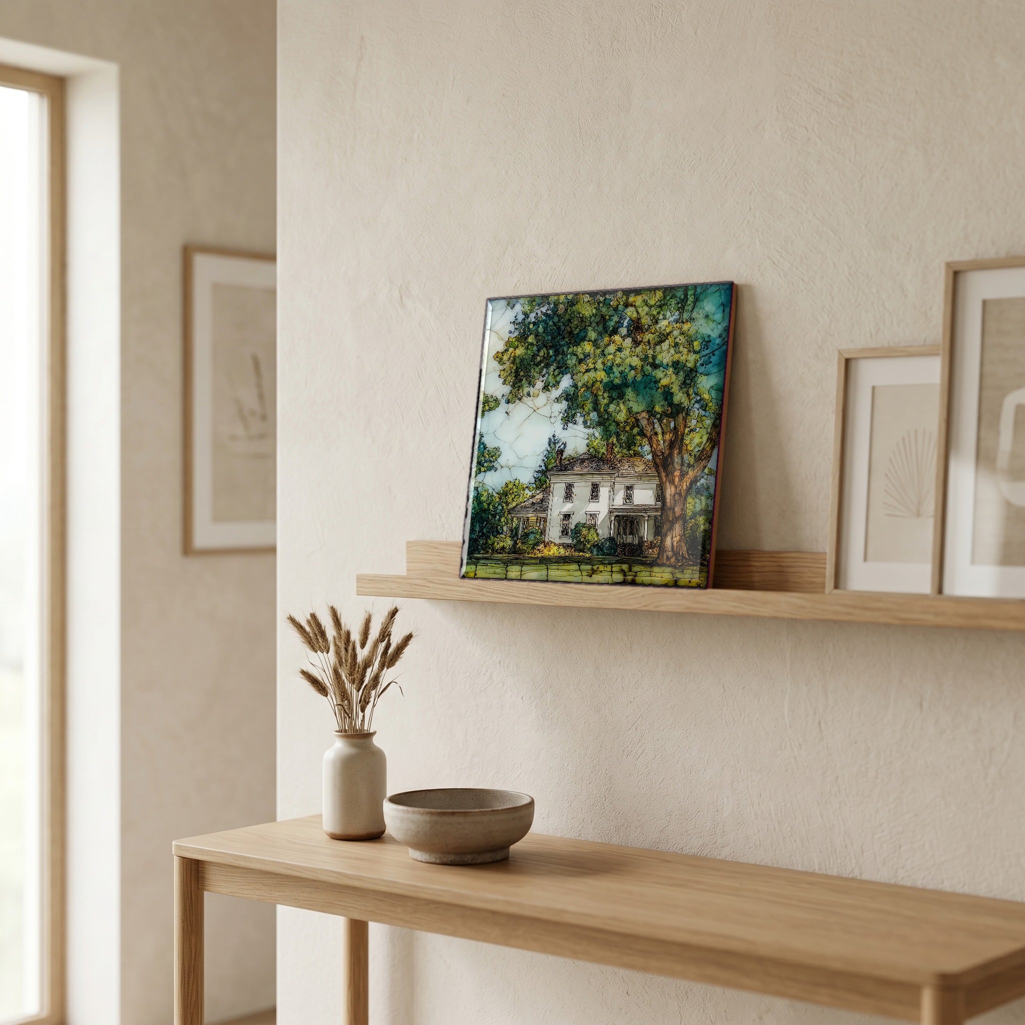 In the entryway, first thing you see.