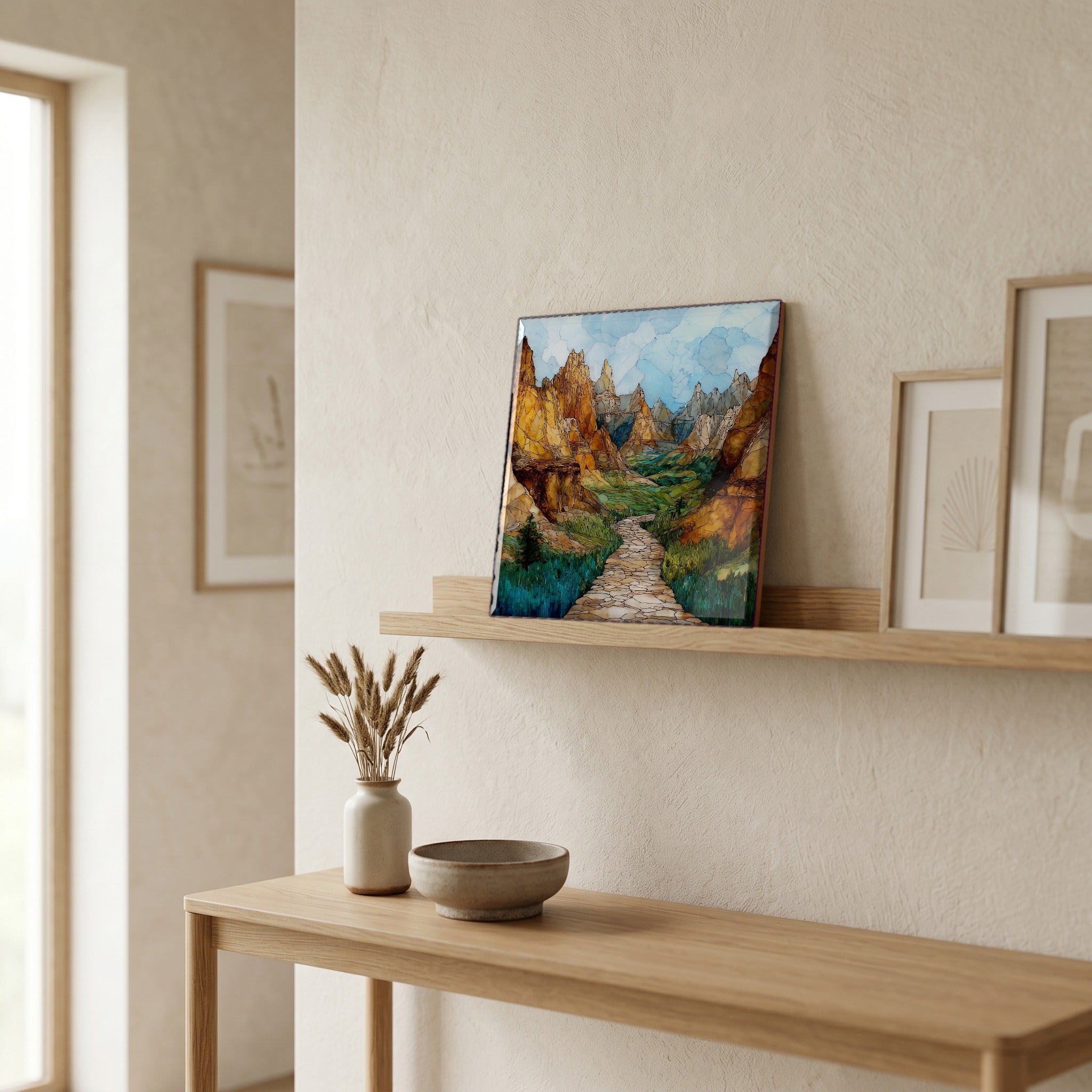 In the entryway, first thing you see.