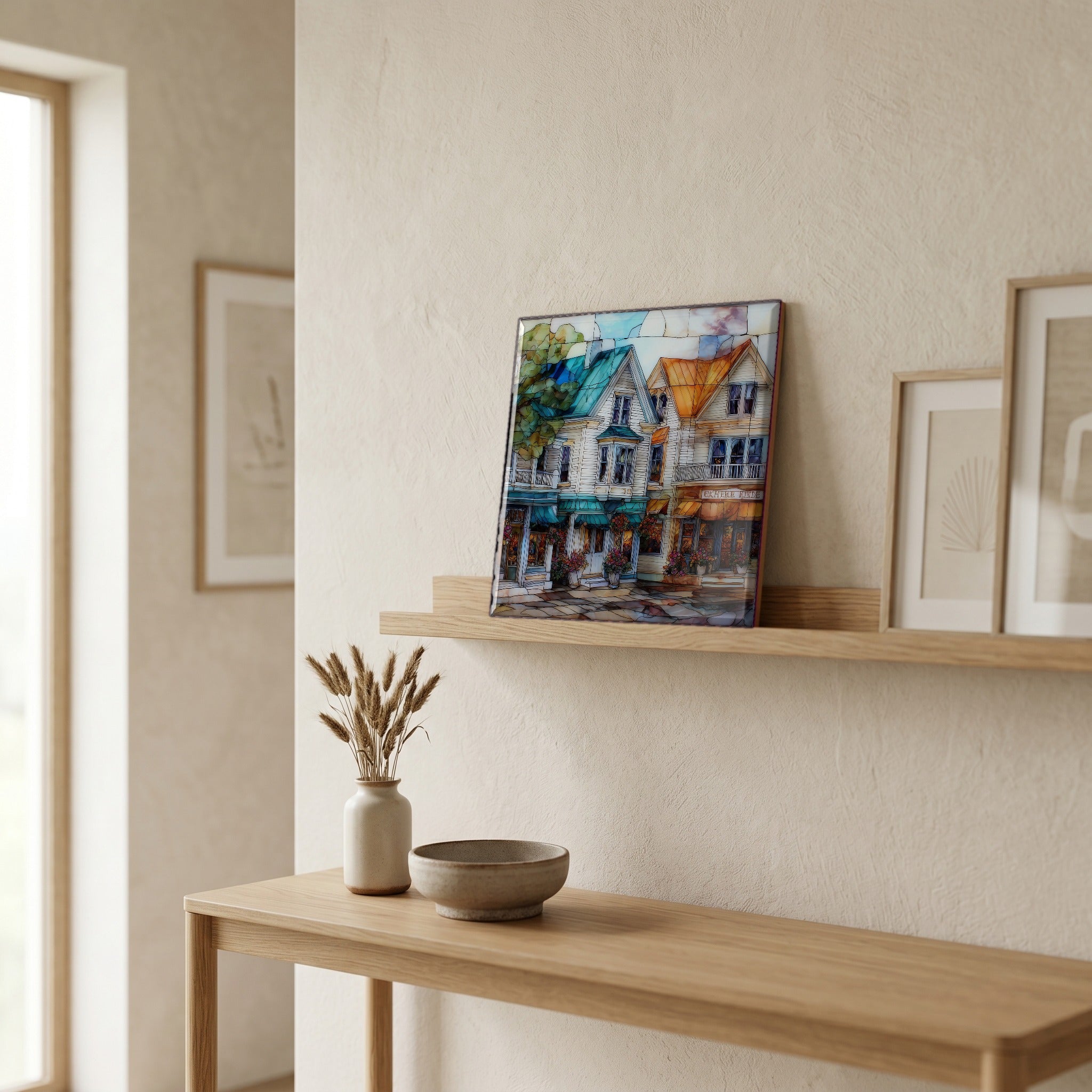 In the entryway, first thing you see.