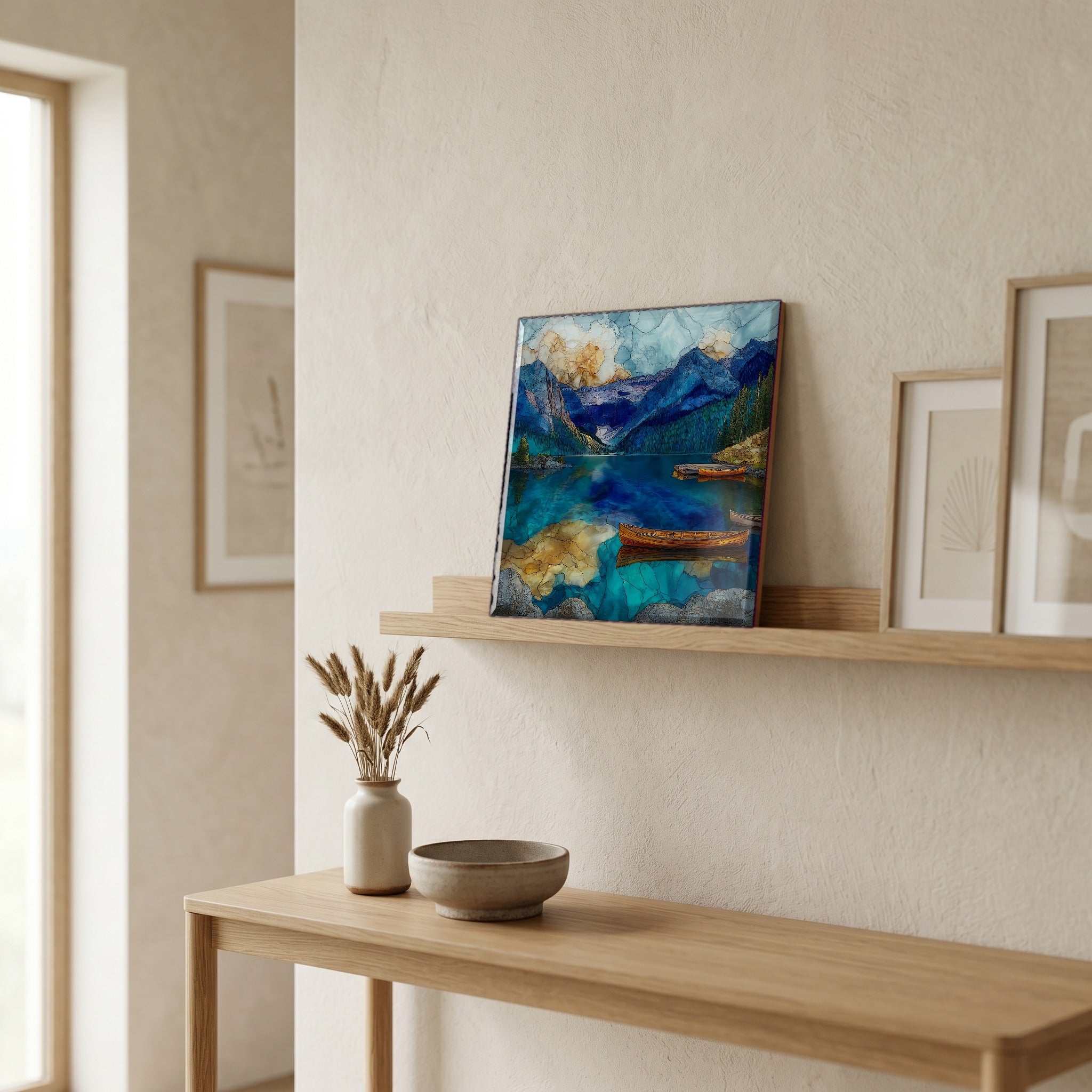 In the entryway, first thing you see.