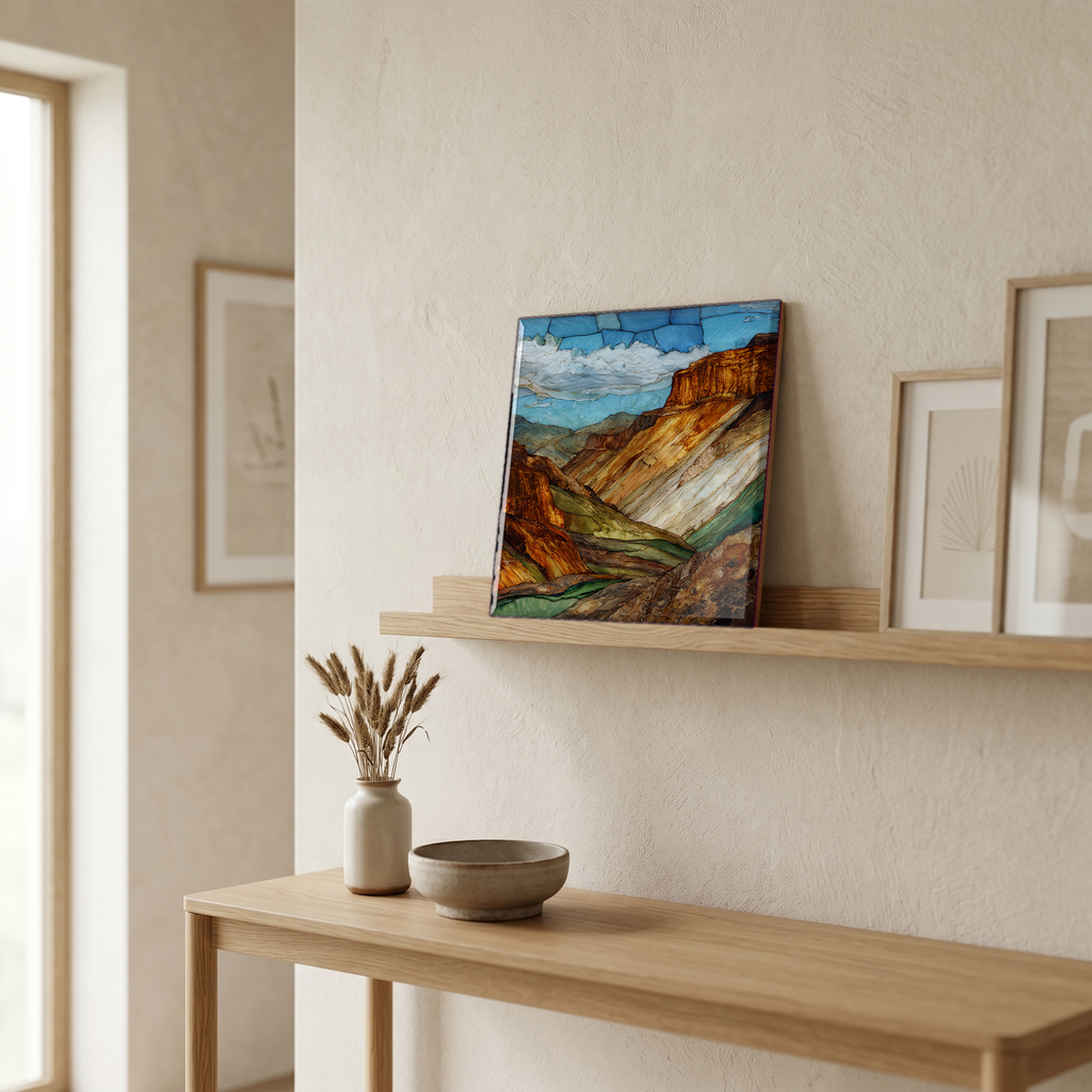 On a picture ledge, where the light comes in.
