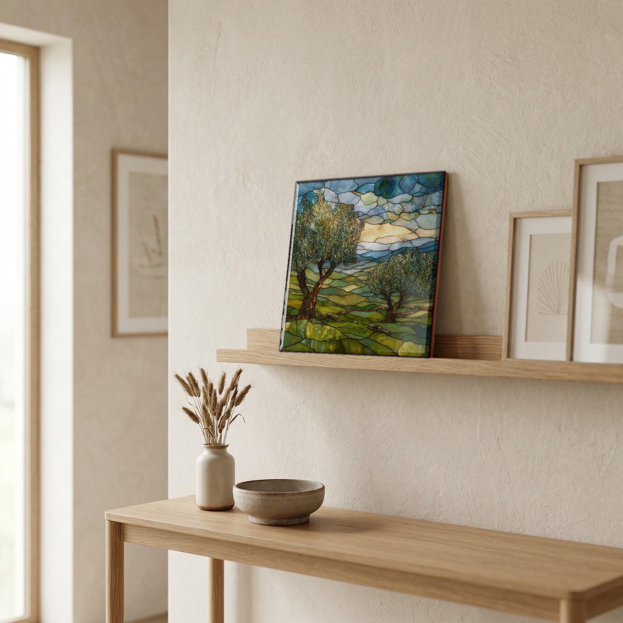 In the entryway, first thing you see.