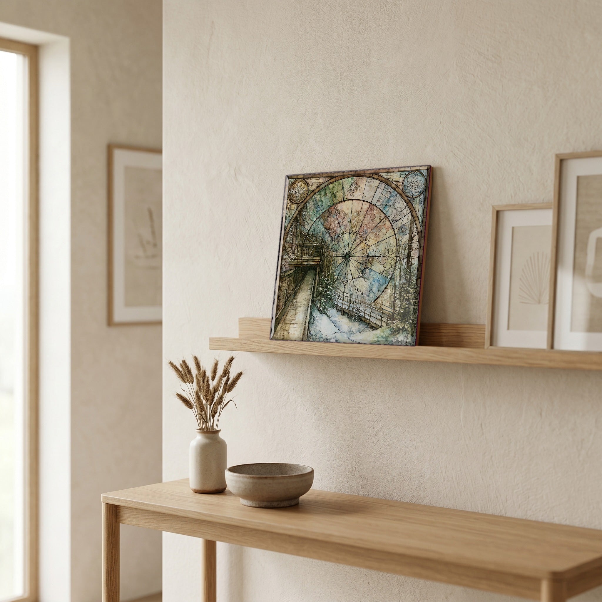 In the entryway, first thing you see.