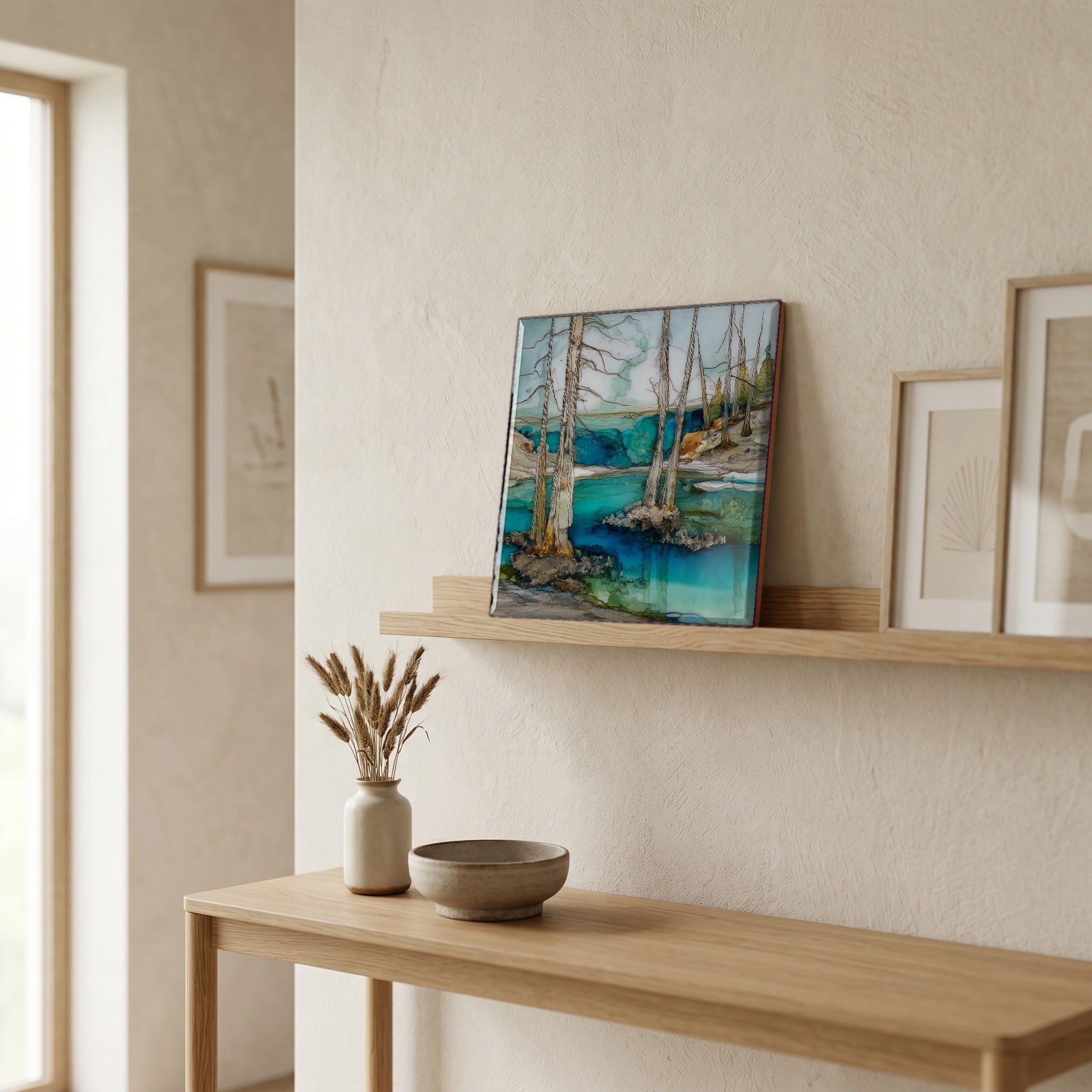 In the entryway, first thing you see.