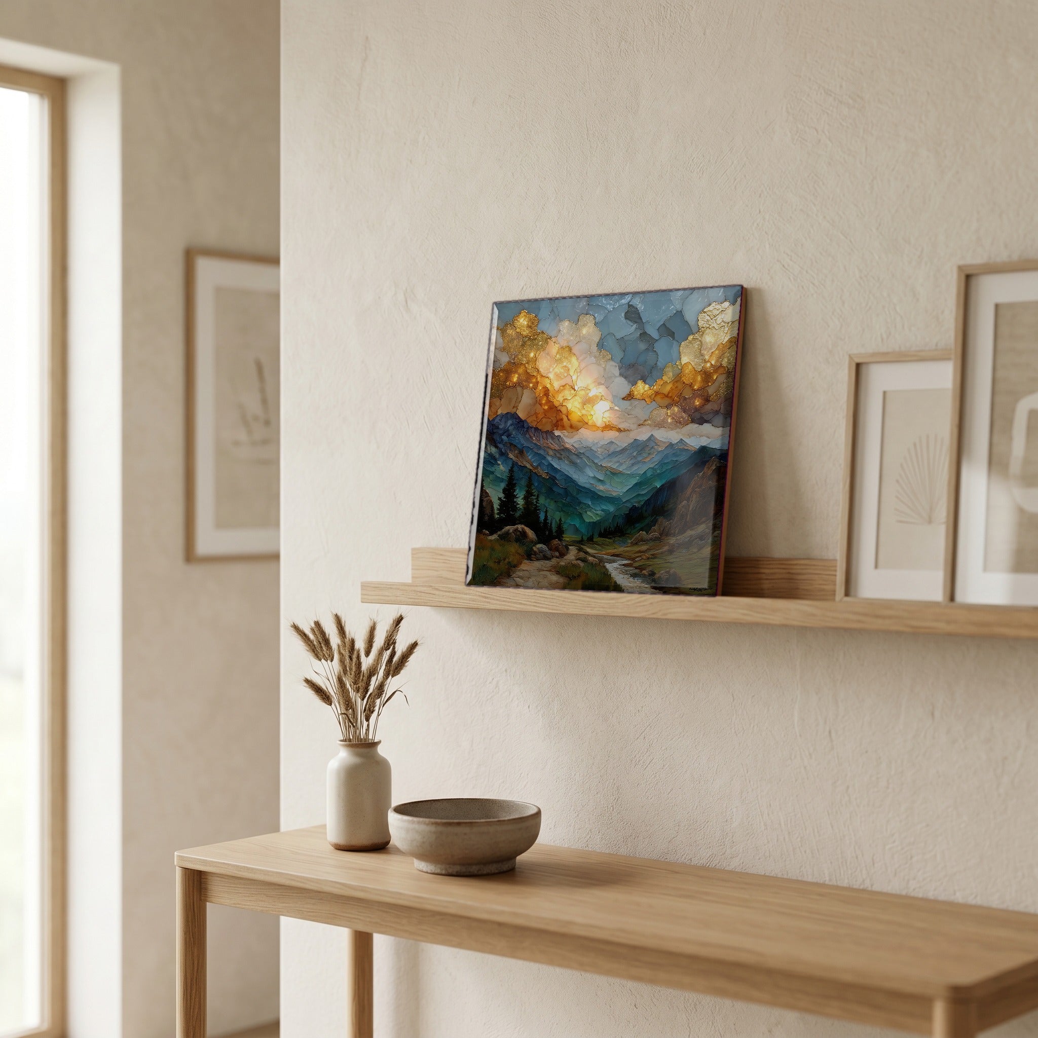 In the entryway, first thing you see.