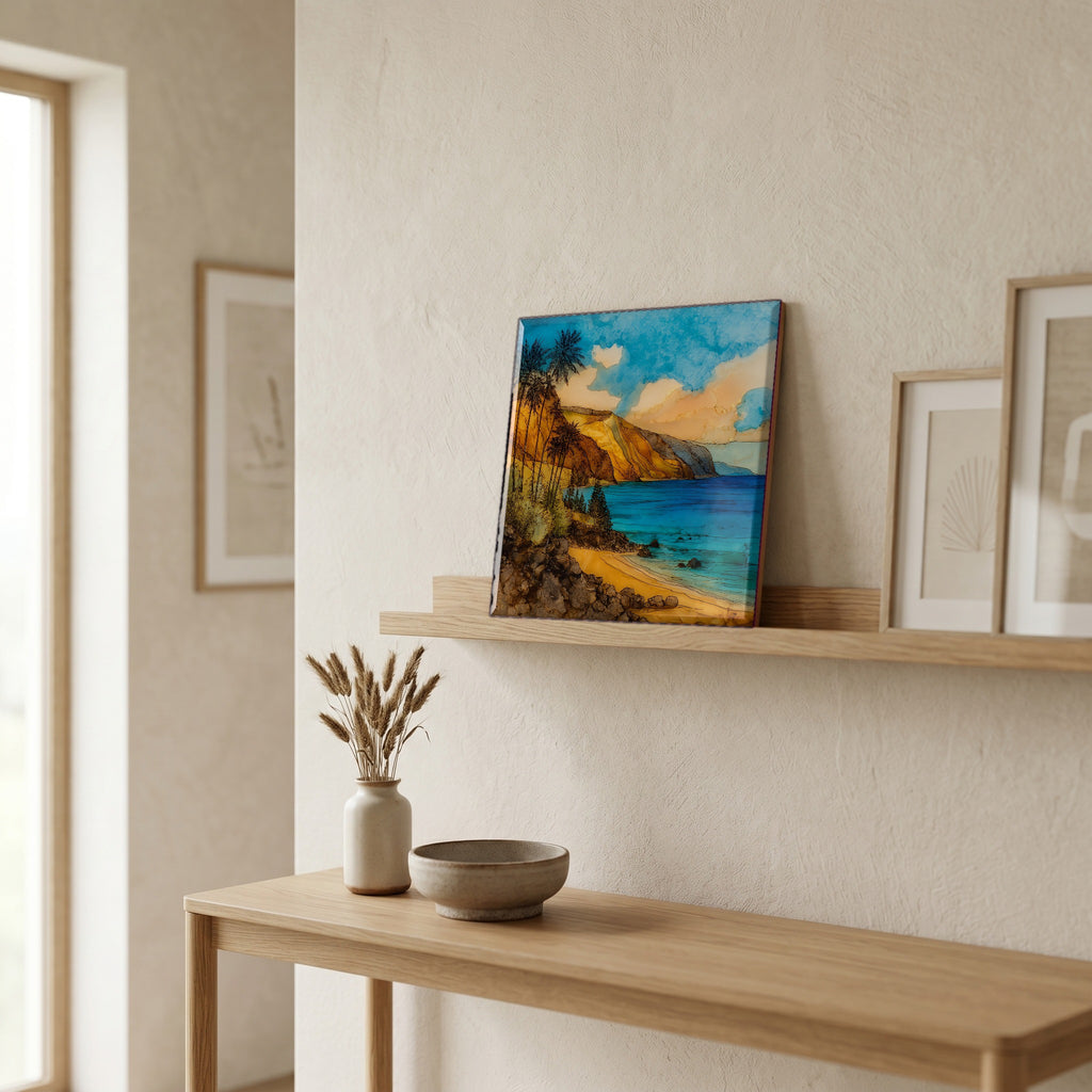 On a picture ledge, where the light comes in.