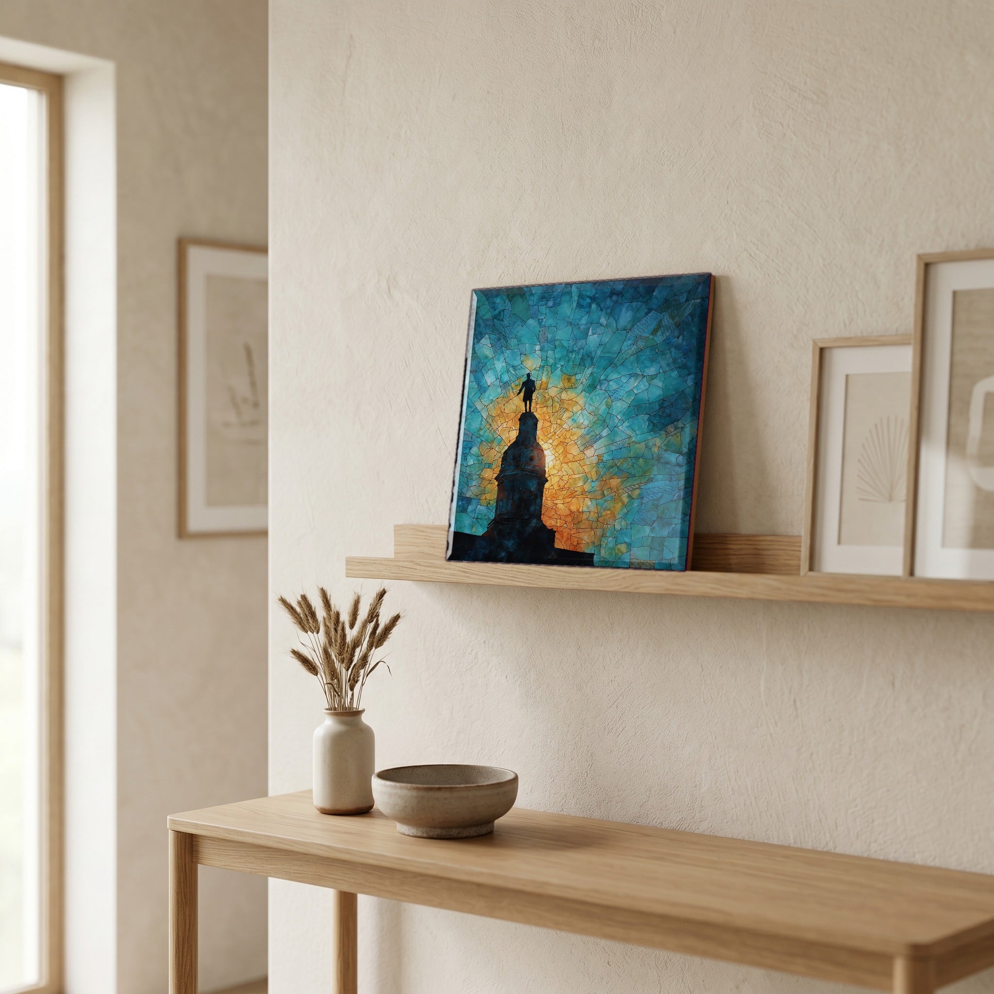 In the entryway, first thing you see.