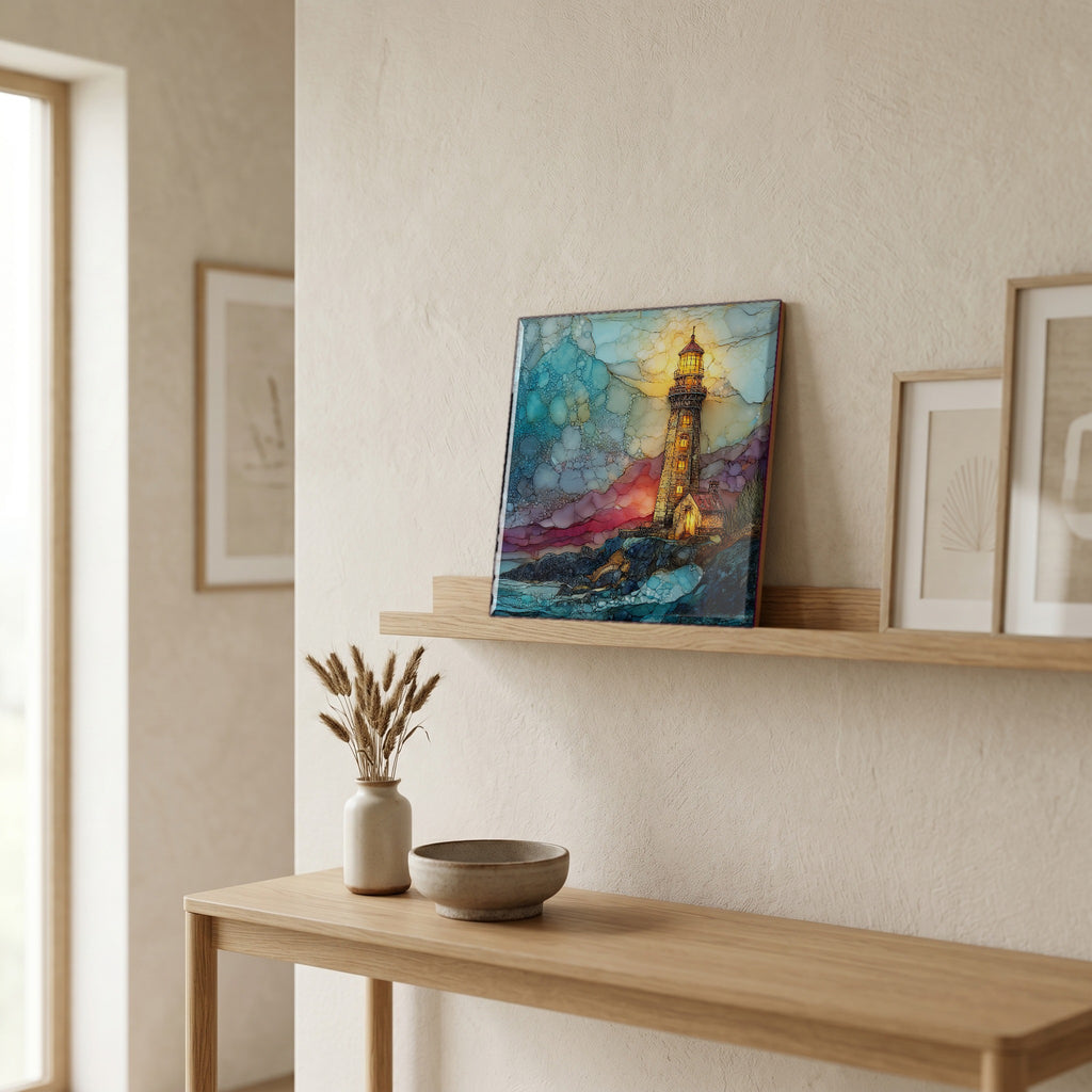 On a picture ledge, where the light comes in.