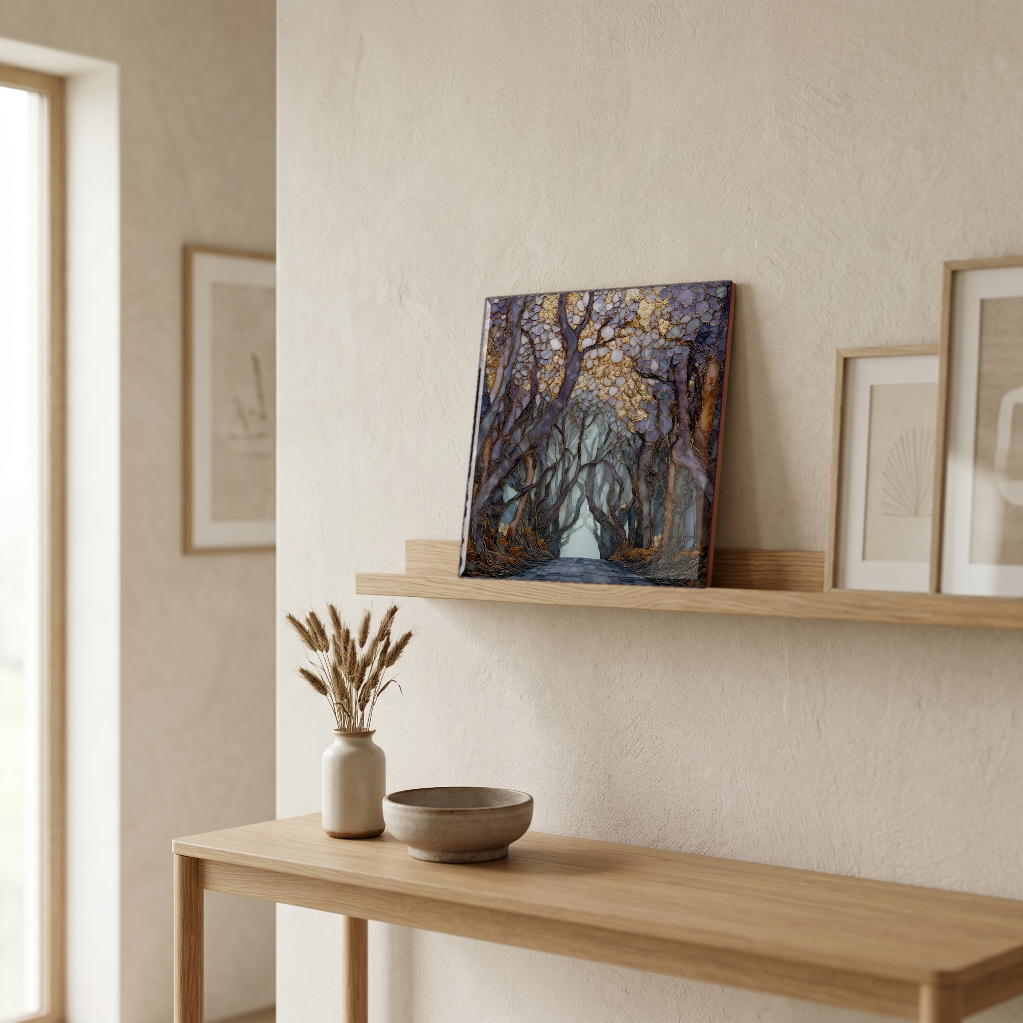 On a picture ledge, where the light comes in.