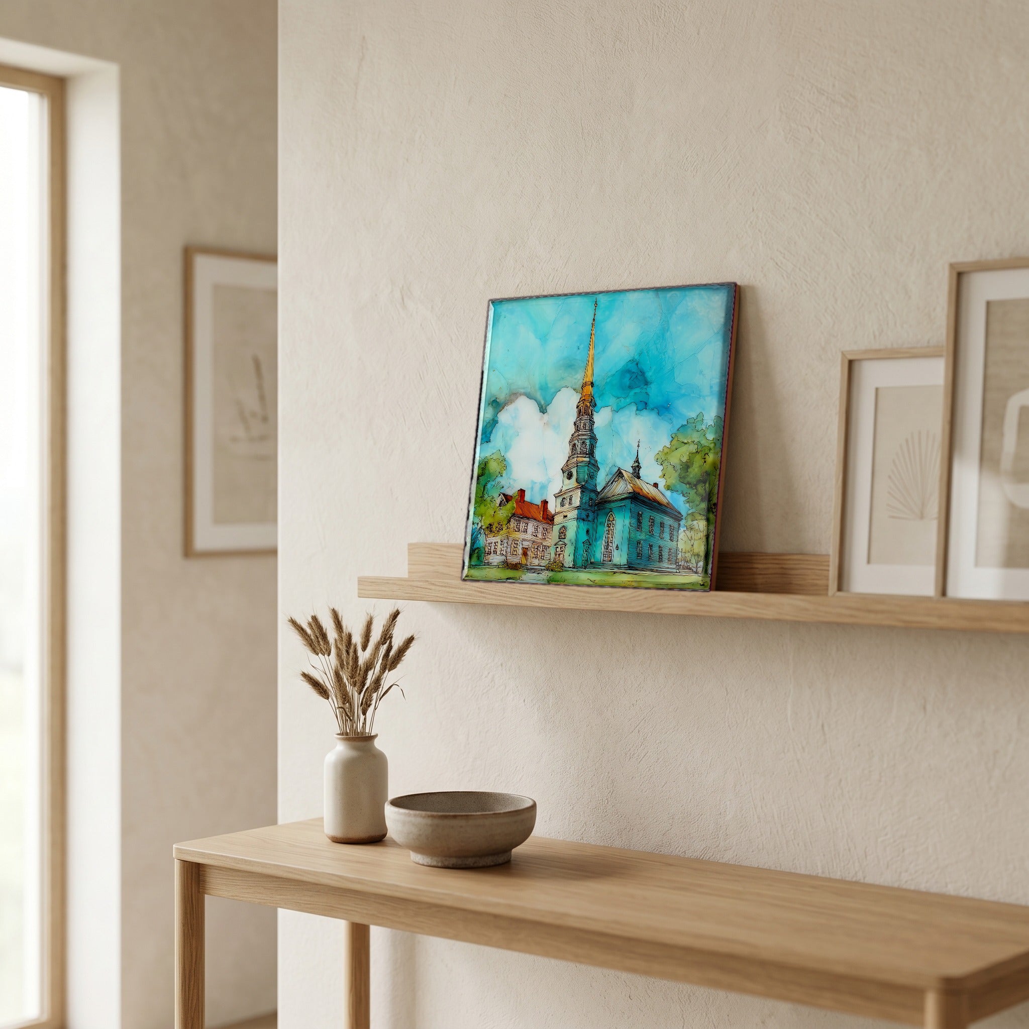 In the entryway, first thing you see.