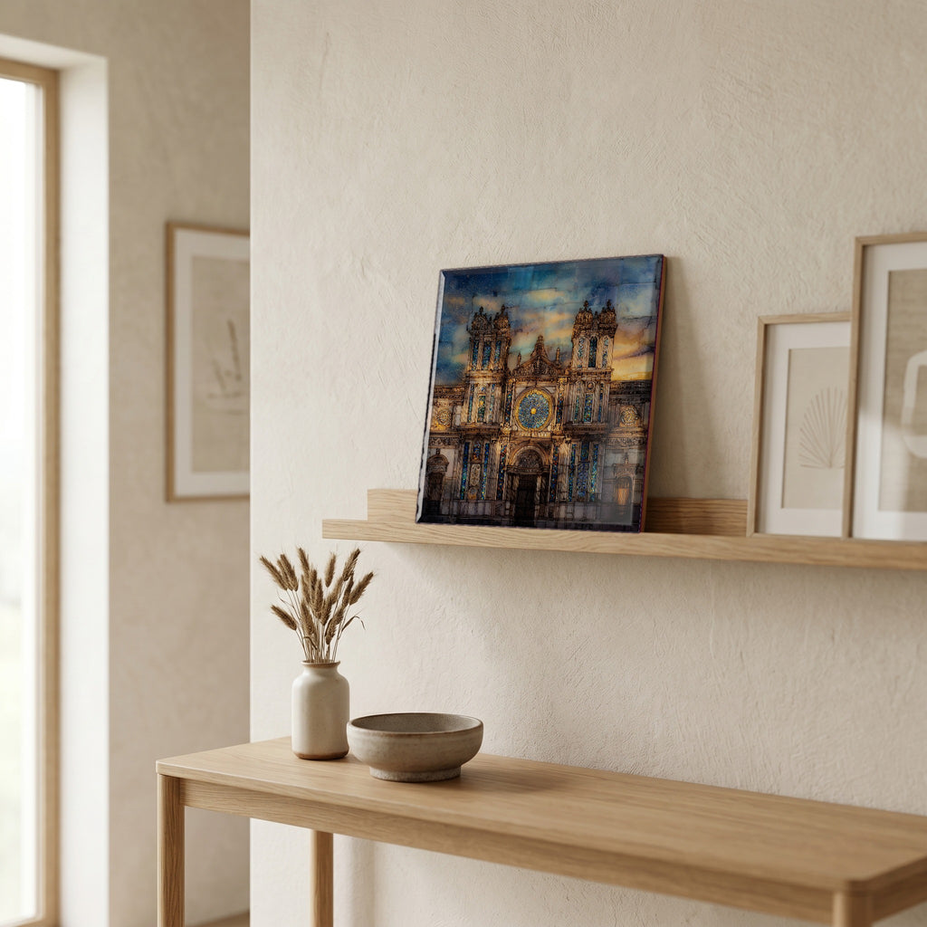 On a picture ledge, where the light comes in.