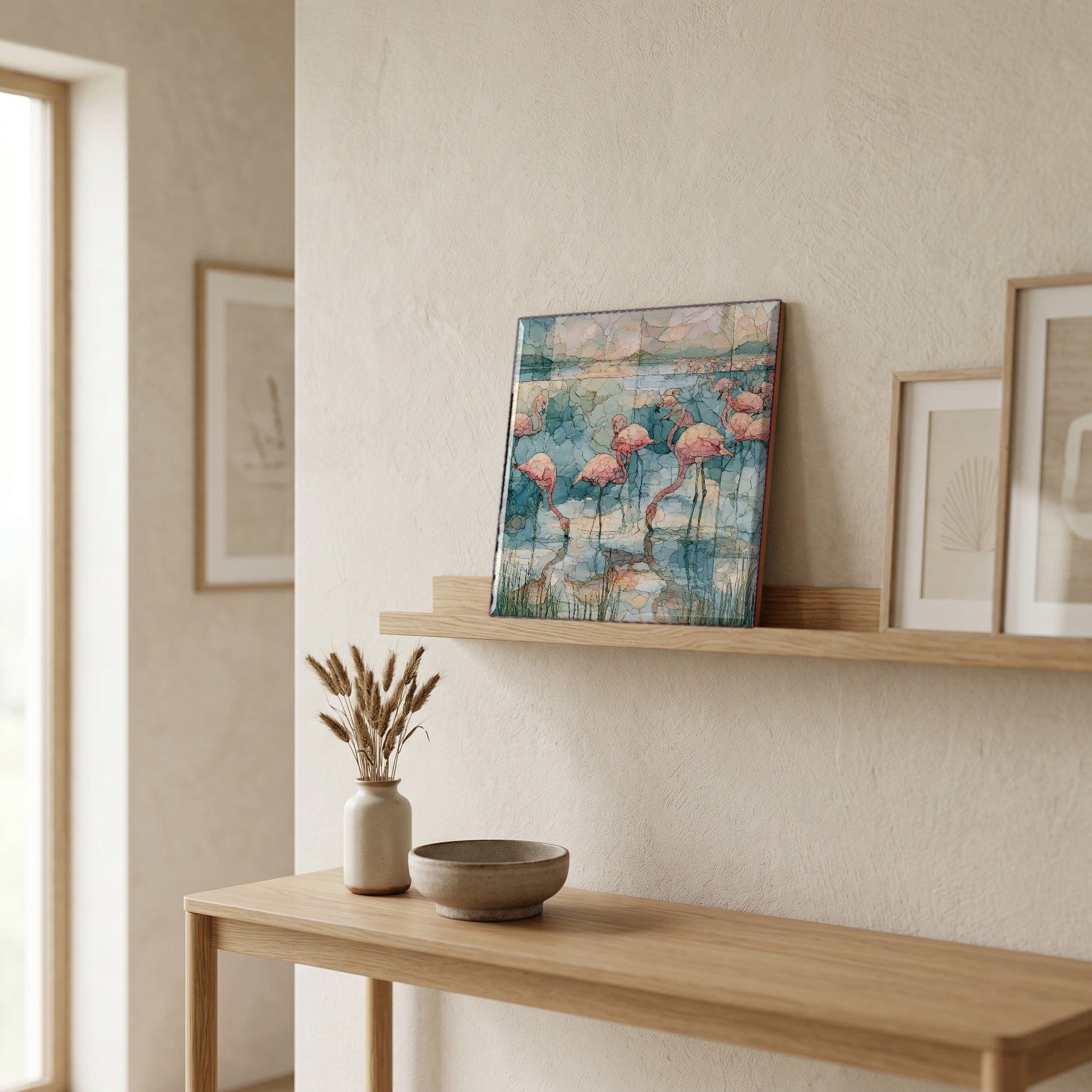 In the entryway, first thing you see.
