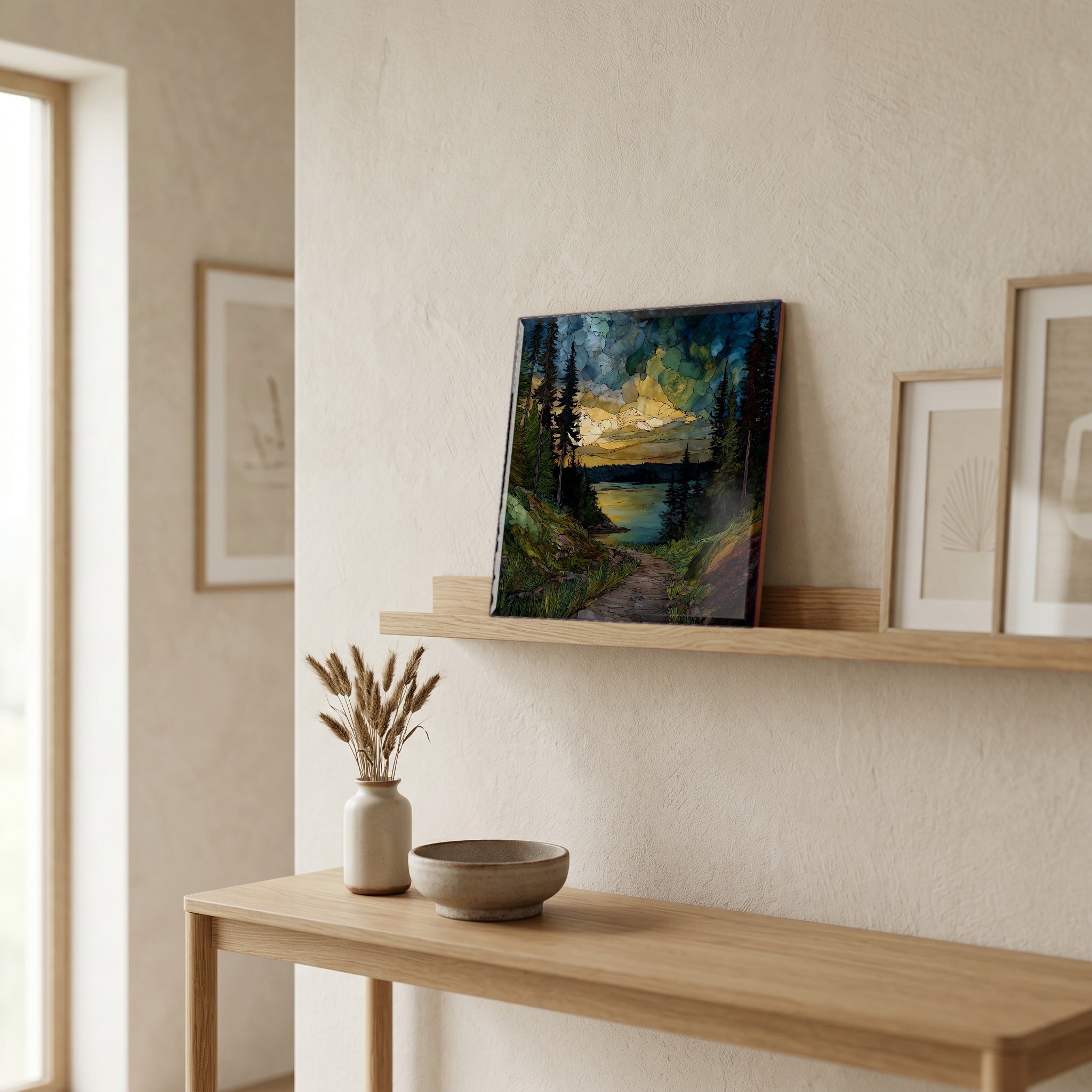 In the entryway, first thing you see.