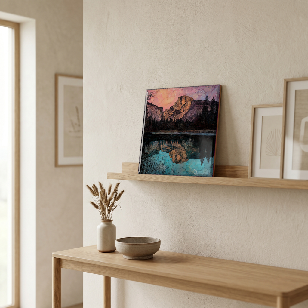 On a picture ledge, where the light comes in.