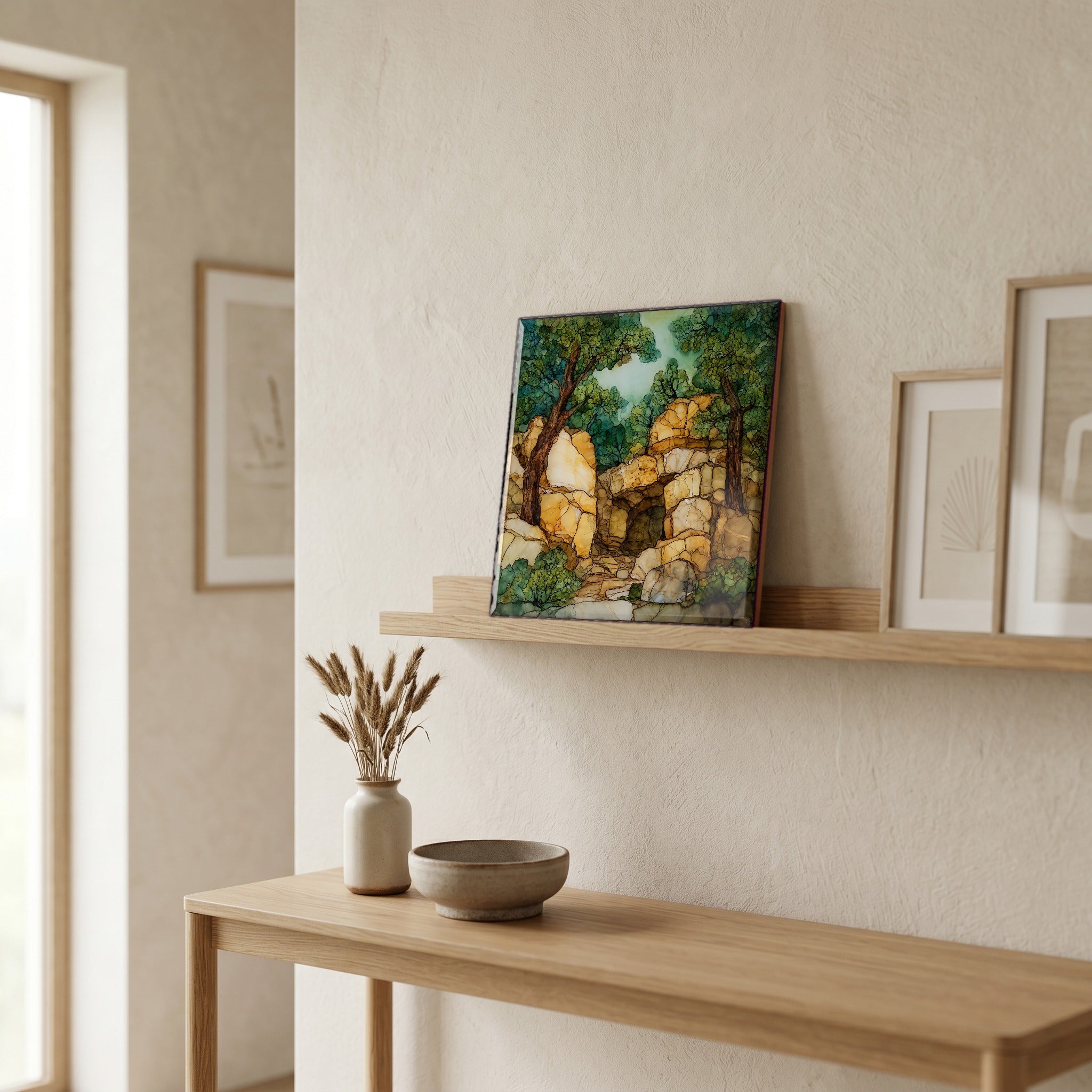 In the entryway, first thing you see.