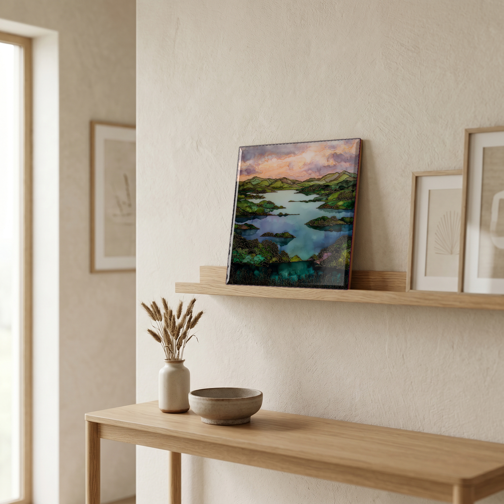 On a picture ledge, where the light comes in.