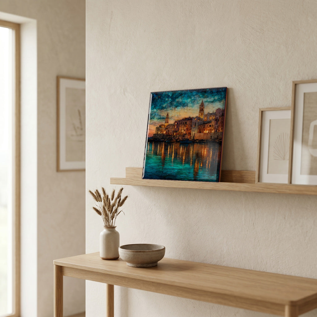 On a picture ledge, where the light comes in.