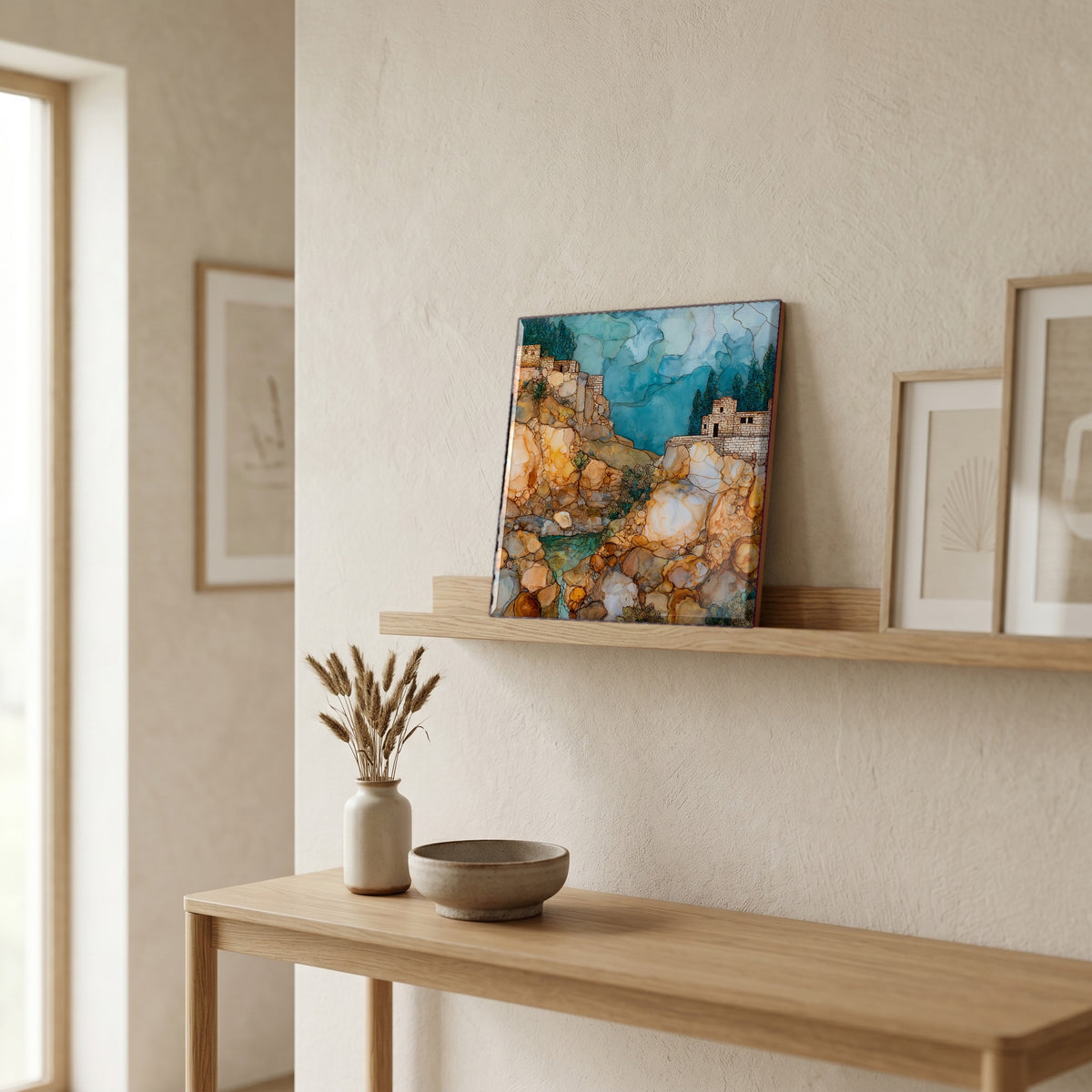 In the entryway, first thing you see.