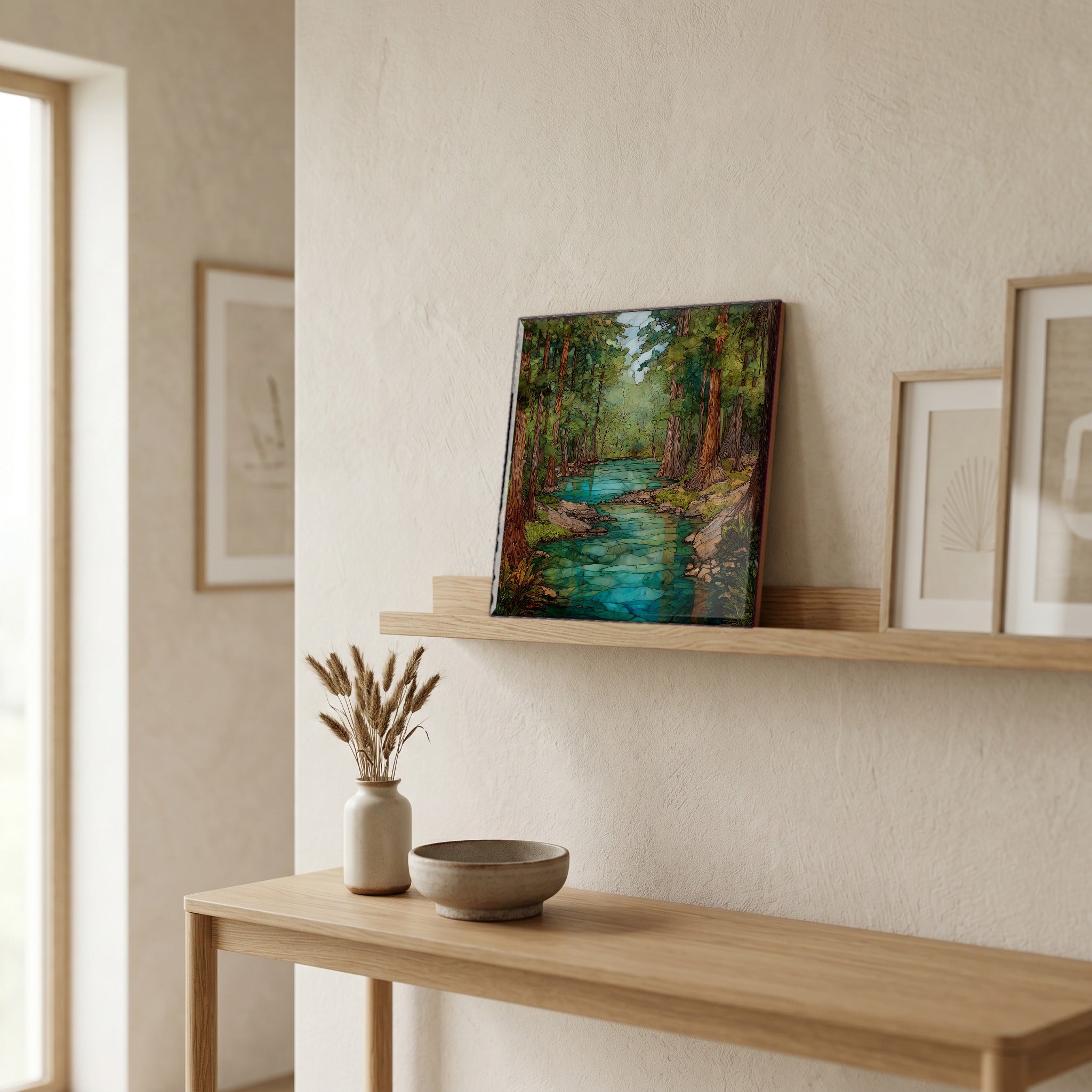 In the entryway, first thing you see.