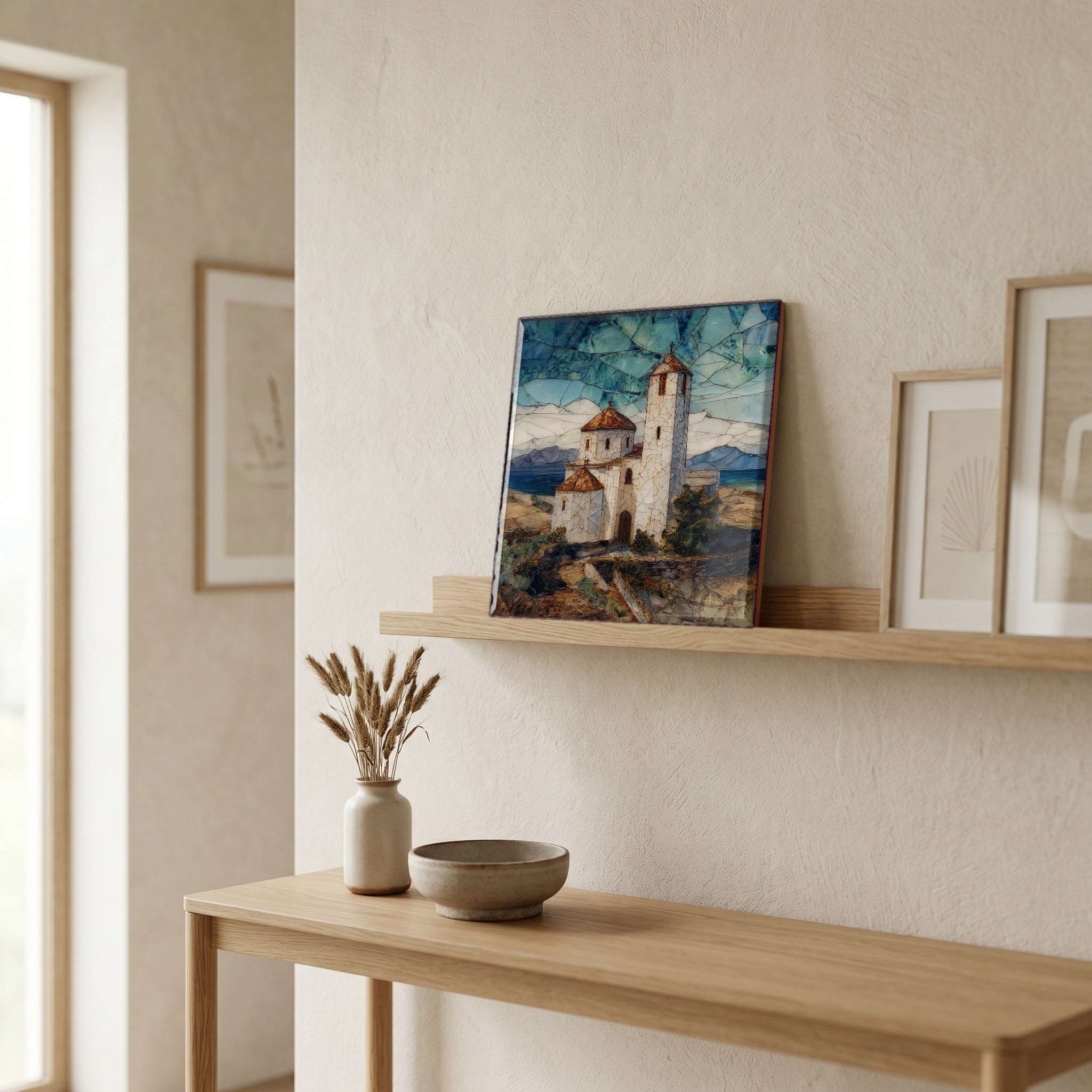 In the entryway, first thing you see.