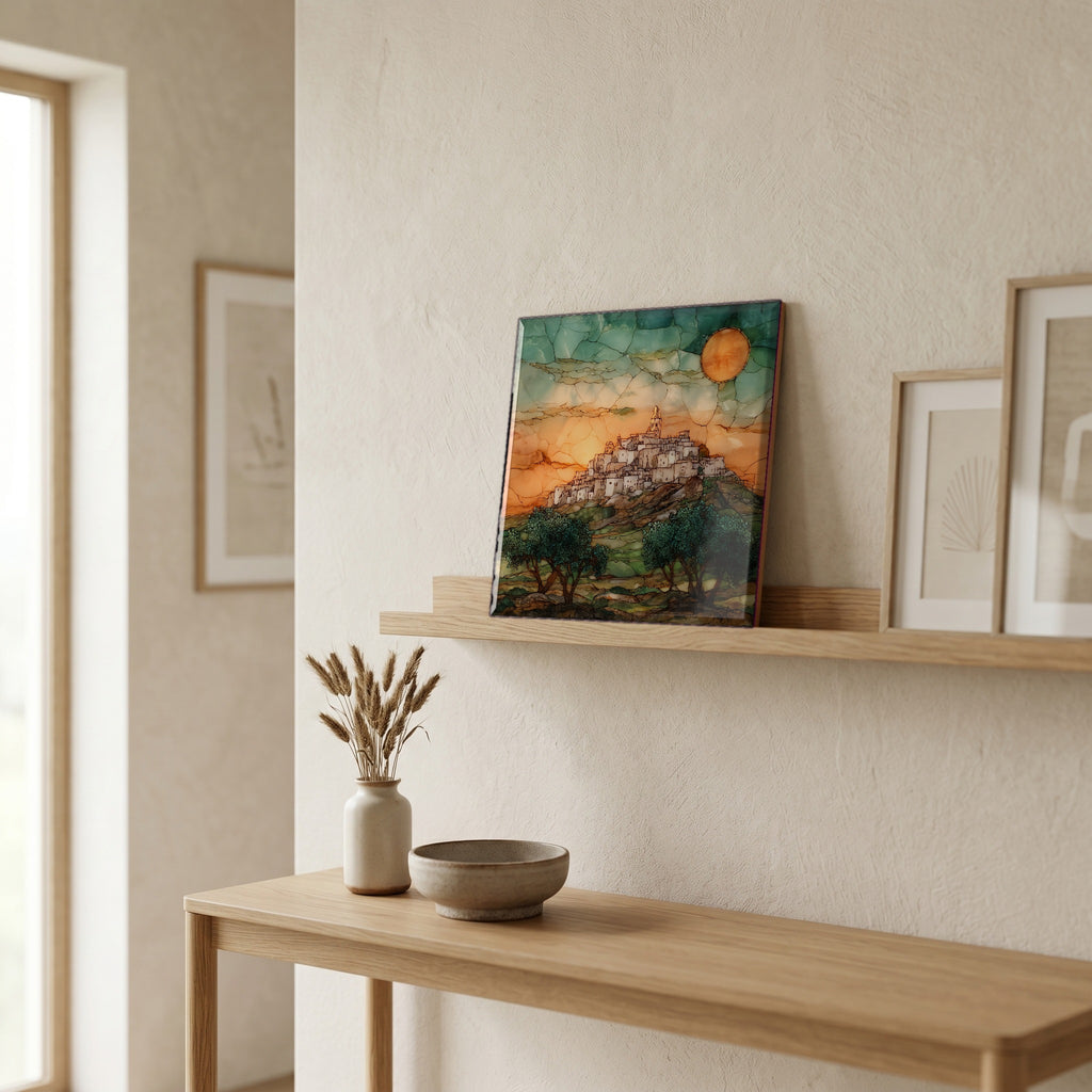On a picture ledge, where the light comes in.