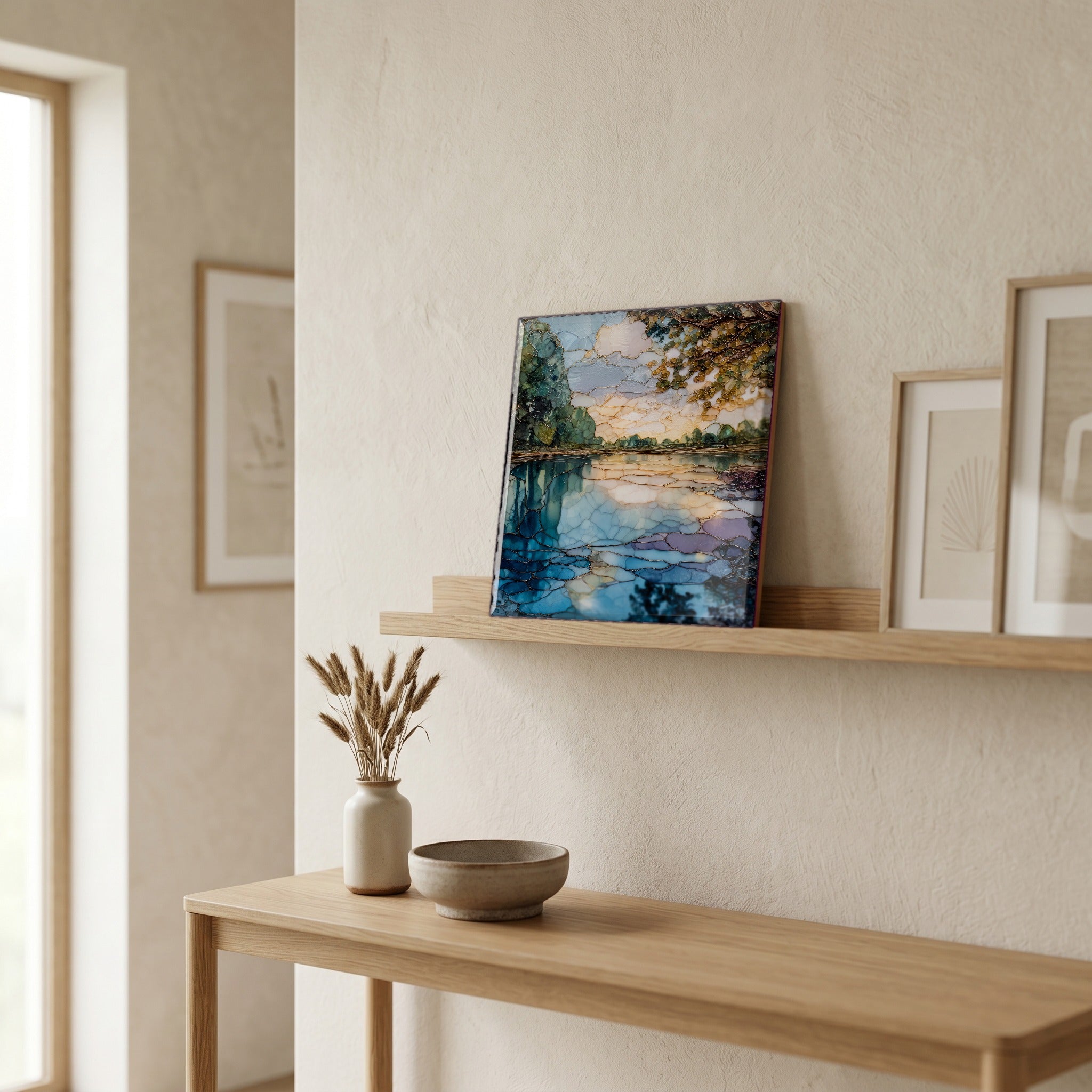 On a picture ledge, where the light comes in.