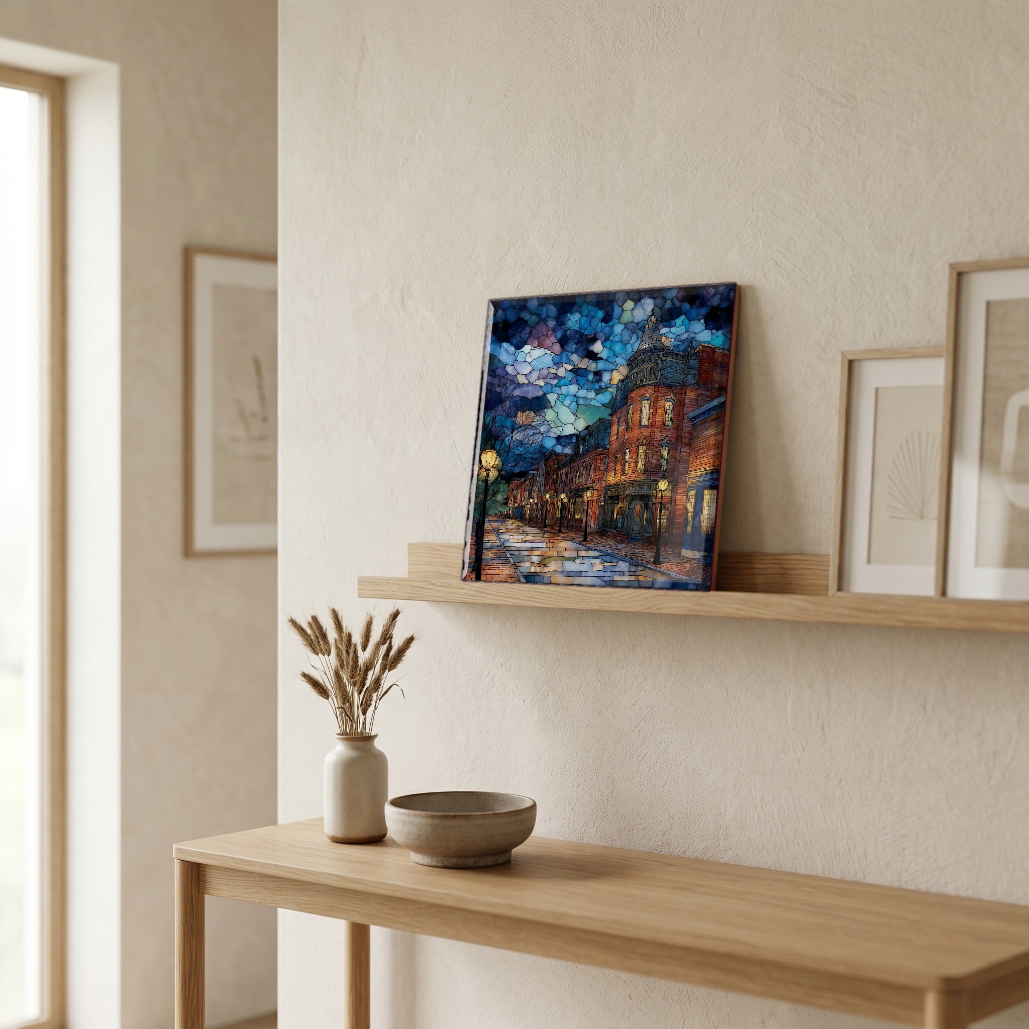 In the entryway, first thing you see.