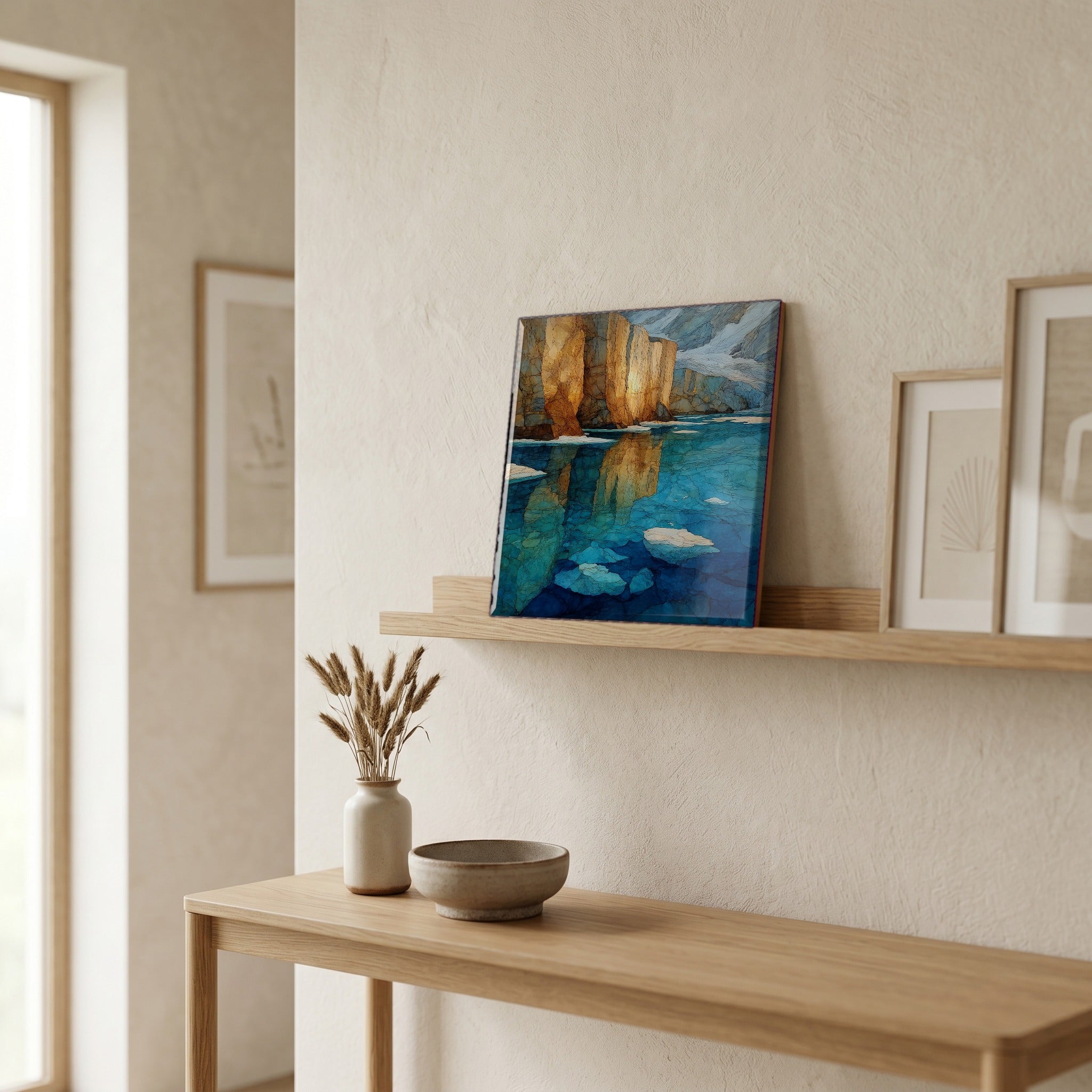 In the entryway, first thing you see.