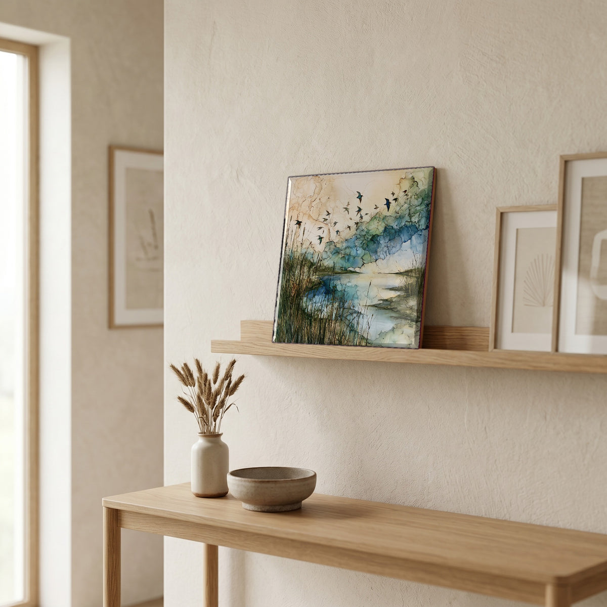 In the entryway, first thing you see.