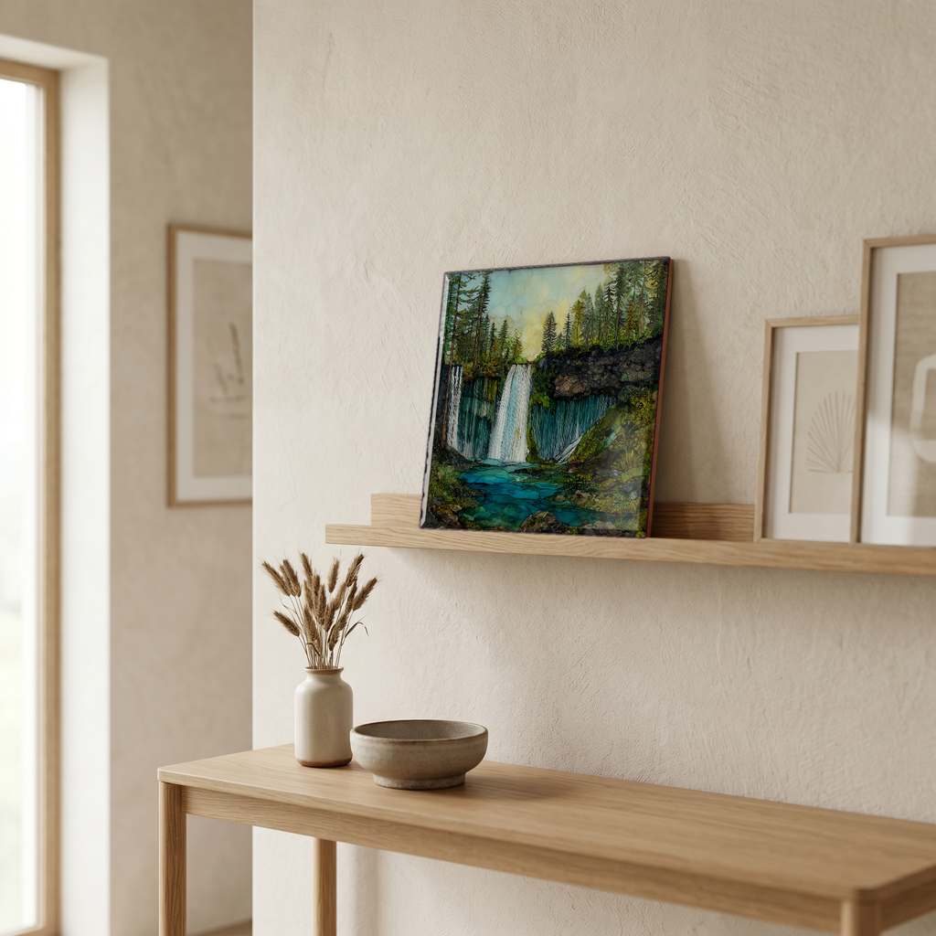 On a picture ledge, where the light comes in.